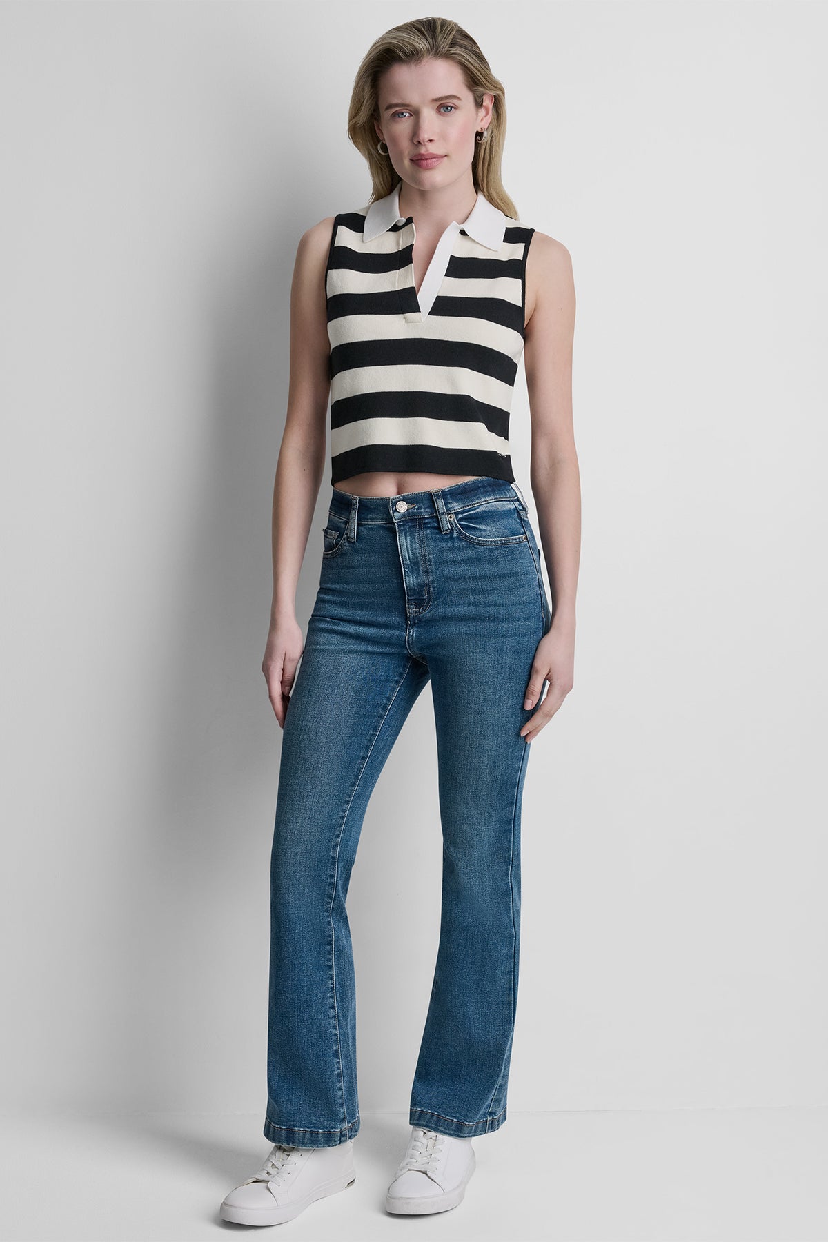 STRIPED SLEVELESS POLO SWEATER VIEW 2