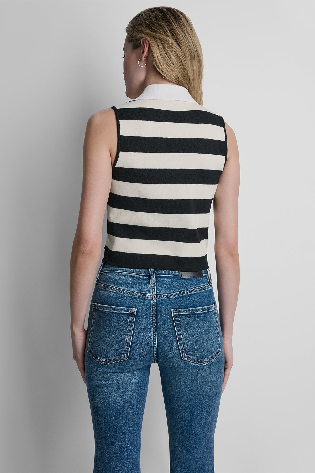 STRIPED SLEVELESS POLO SWEATER VIEW 2