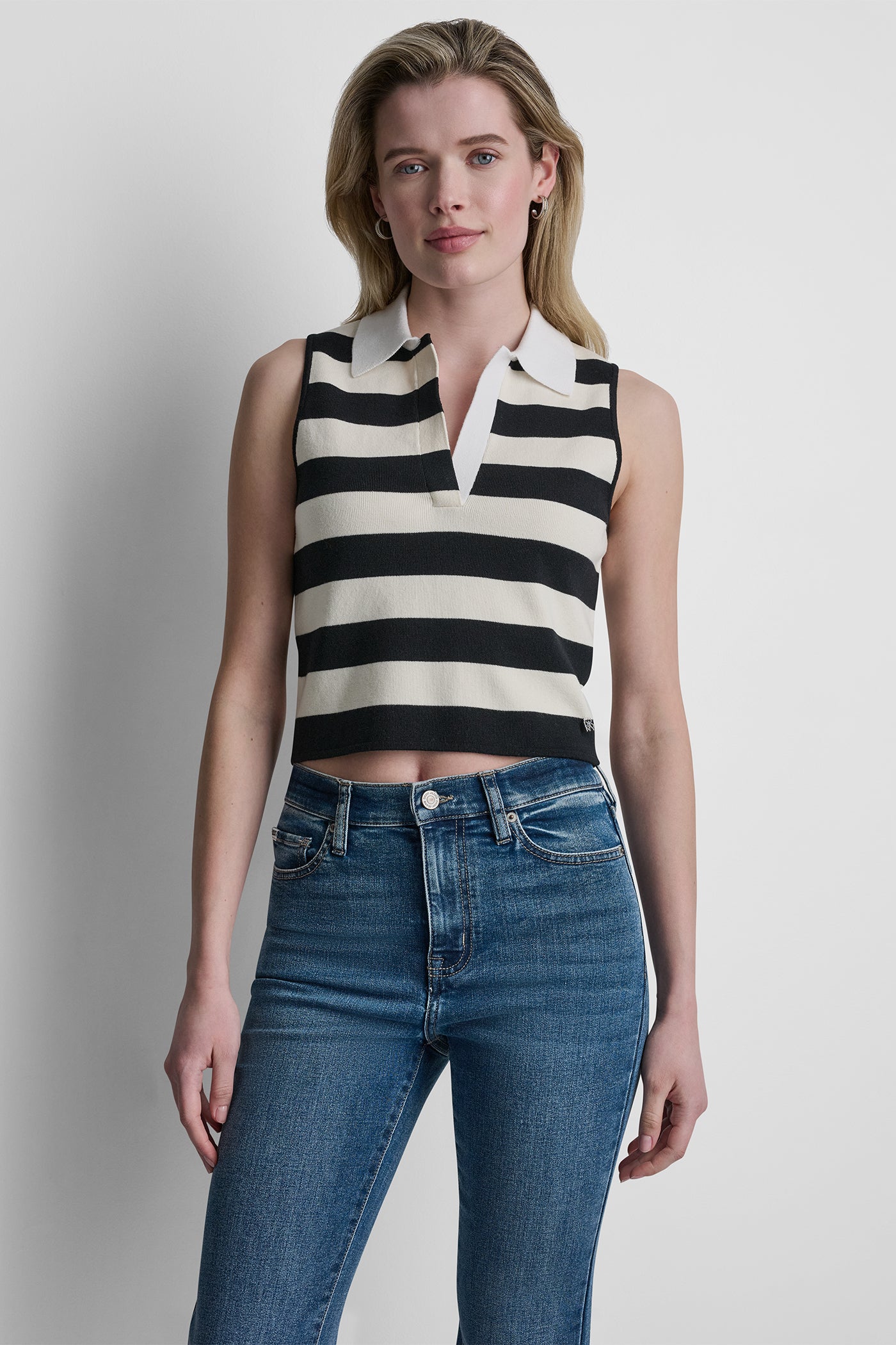 STRIPED SLEVELESS POLO SWEATER View 2 | SALE STRIPED SLEVELESS POLO SWEATER View 2 | SALE