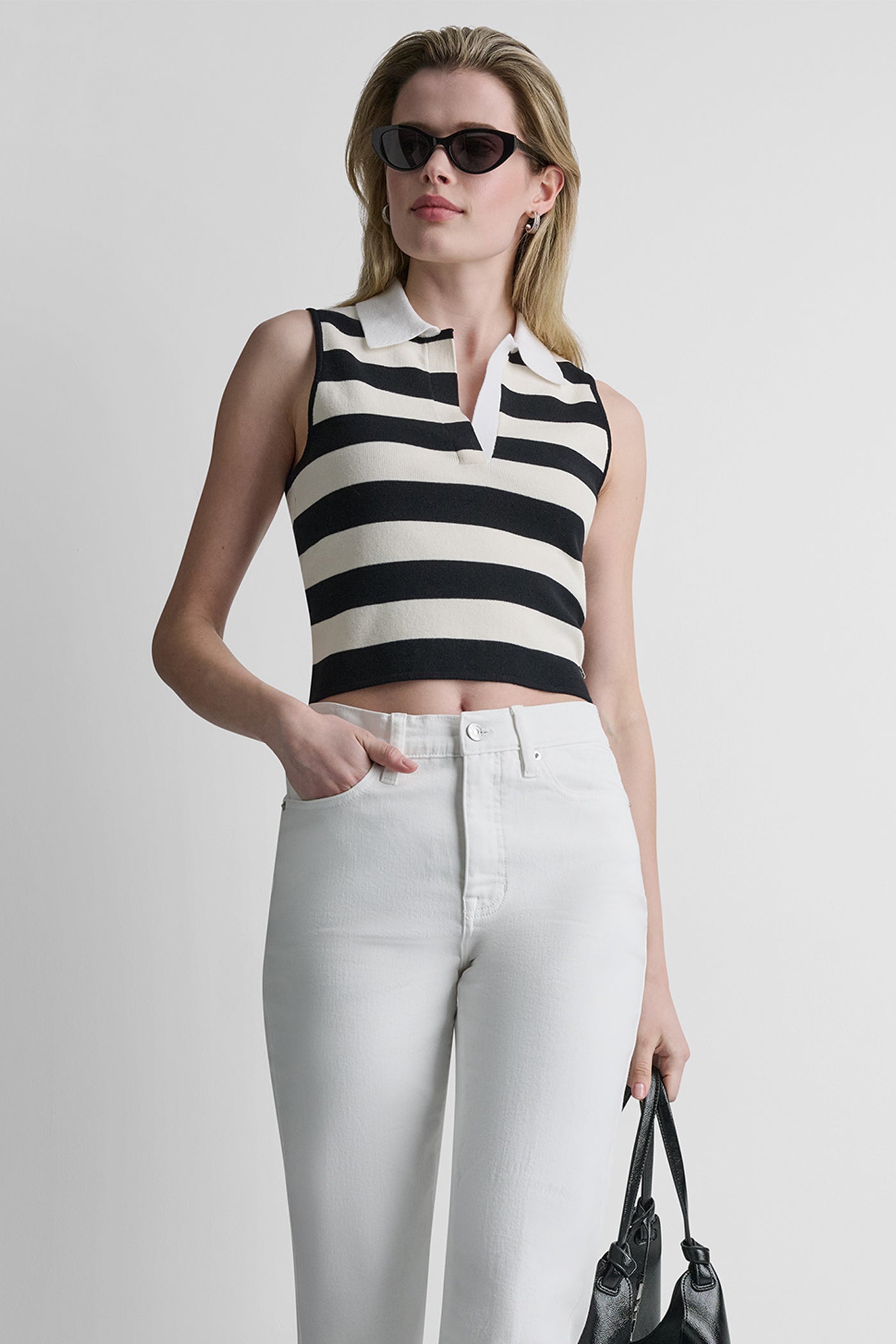 STRIPED SLEVELESS POLO SWEATER View 1 | SALE STRIPED SLEVELESS POLO SWEATER View 1 | SALE