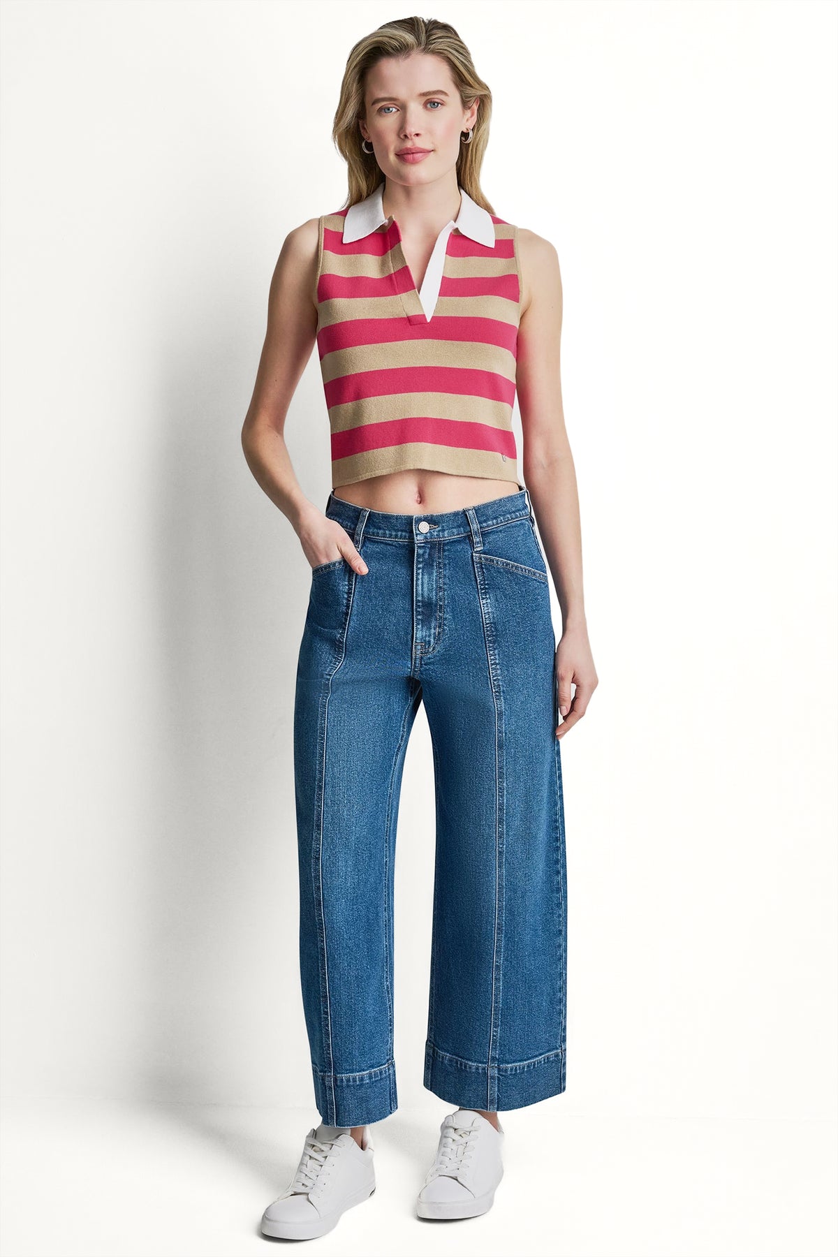 STRIPED SLEVELESS POLO SWEATER VIEW 2