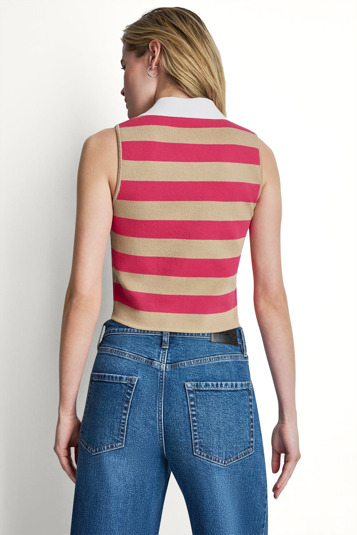 STRIPED SLEVELESS POLO SWEATER VIEW 2