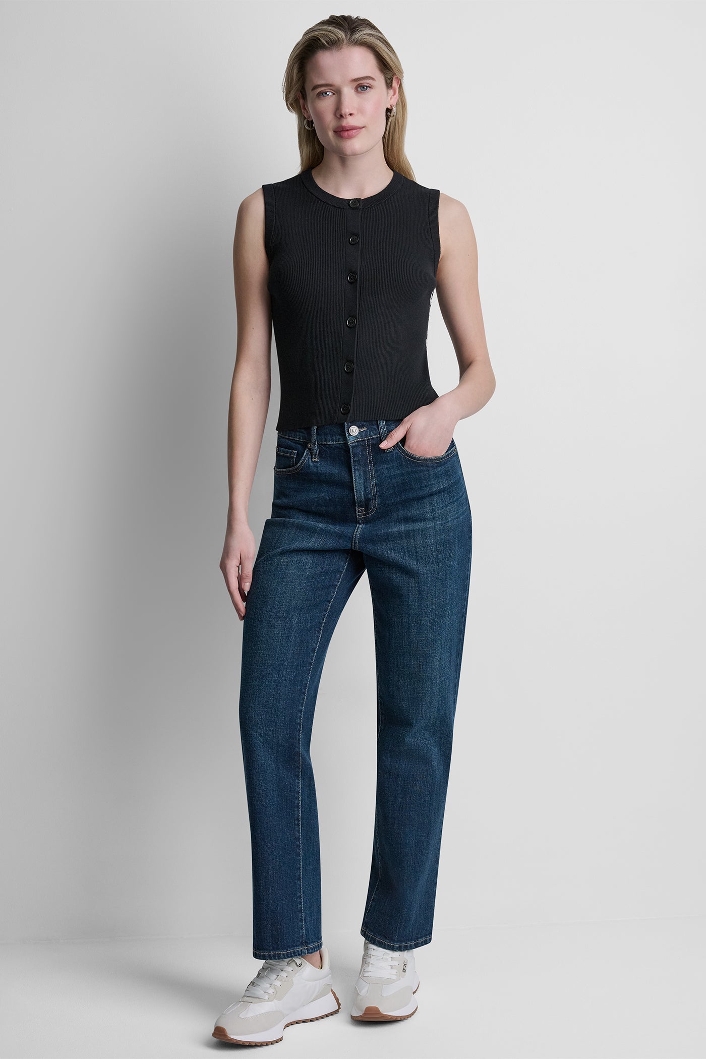 CROPPED SLEEVELESS LOGO TRIM SWEATER VIEW 2