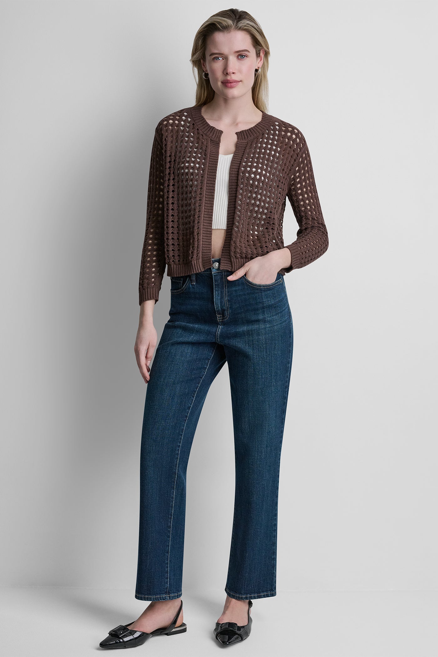 OPEN STITCH DROP SHOULDER CARDIGAN View 2 | DKNY JEANS OPEN STITCH DROP SHOULDER CARDIGAN View 2 | DKNY JEANS