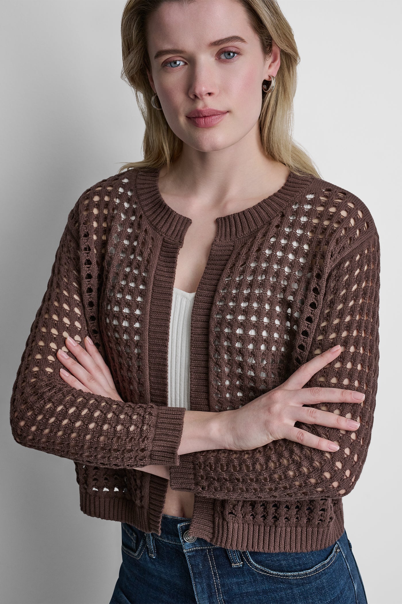 OPEN STITCH DROP SHOULDER CARDIGAN View 1 | DKNY JEANS OPEN STITCH DROP SHOULDER CARDIGAN View 1 | DKNY JEANS