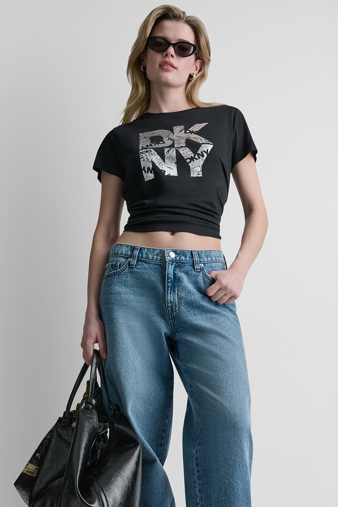 NEWSPRINT DKNY STACKED LOGO TEE View 1 | SALE NEWSPRINT DKNY STACKED LOGO TEE View 1 | SALE