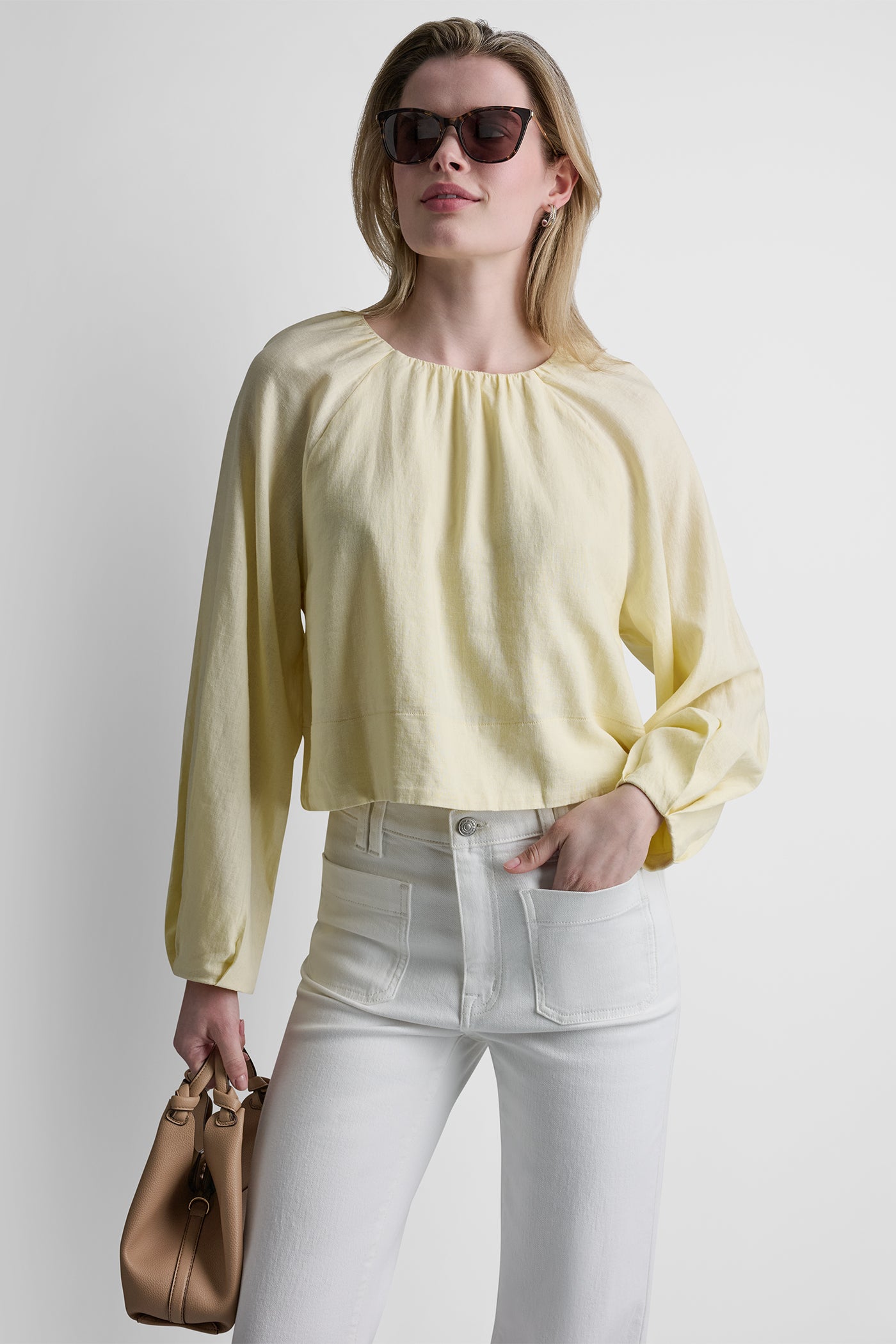 LINEN-BLEND RAGLAN SLEEVE BLOUSE View 1 | Gifts Under $100 LINEN-BLEND RAGLAN SLEEVE BLOUSE View 1 | Gifts Under $100