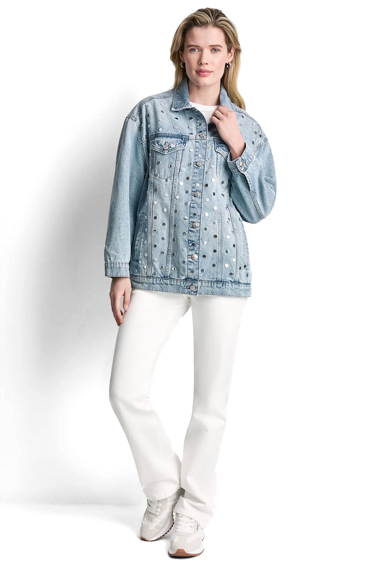 OVERSIZED DENIM TRUCKER JACKET WITH STUDS VIEW 2