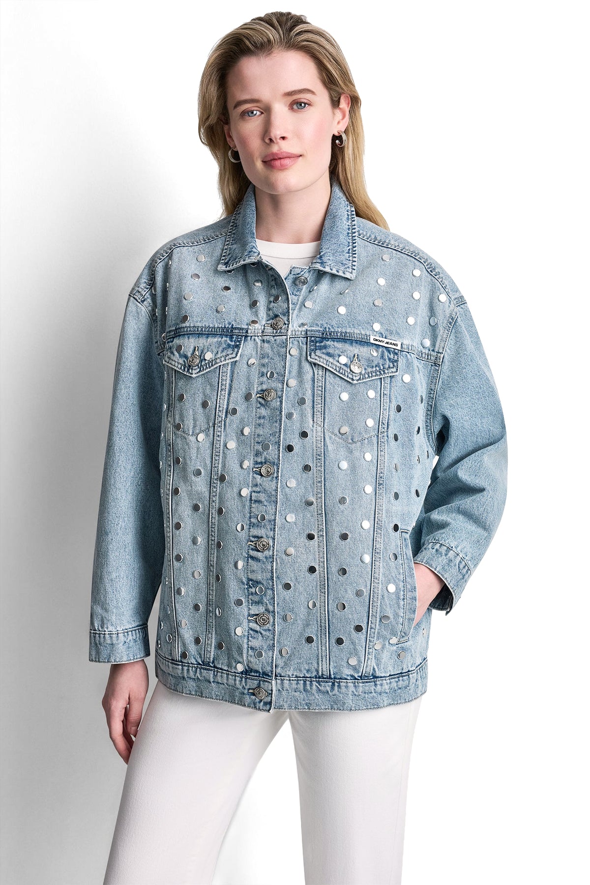 OVERSIZED DENIM TRUCKER JACKET WITH STUDS VIEW 2