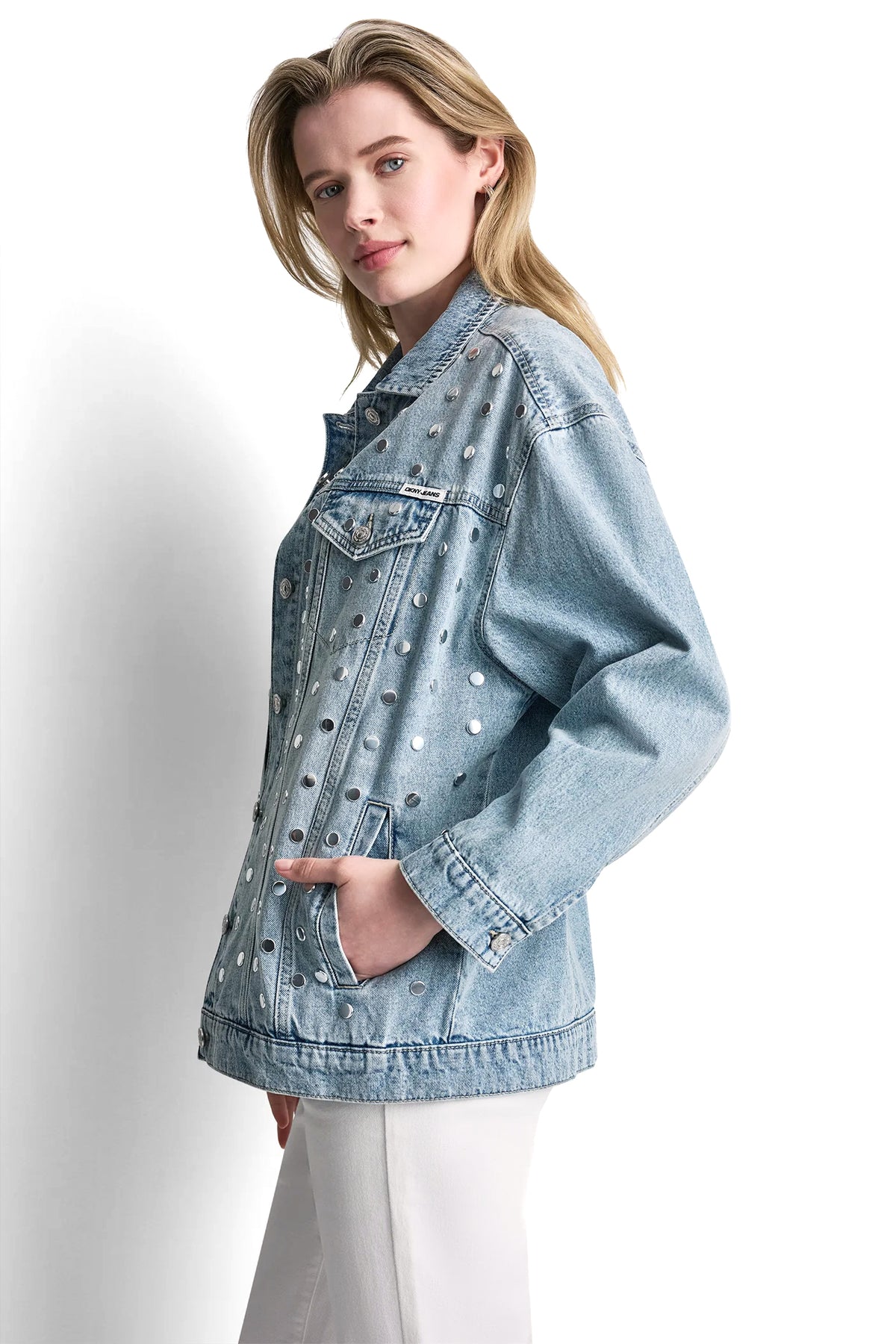 OVERSIZED DENIM TRUCKER JACKET WITH STUDS VIEW 2