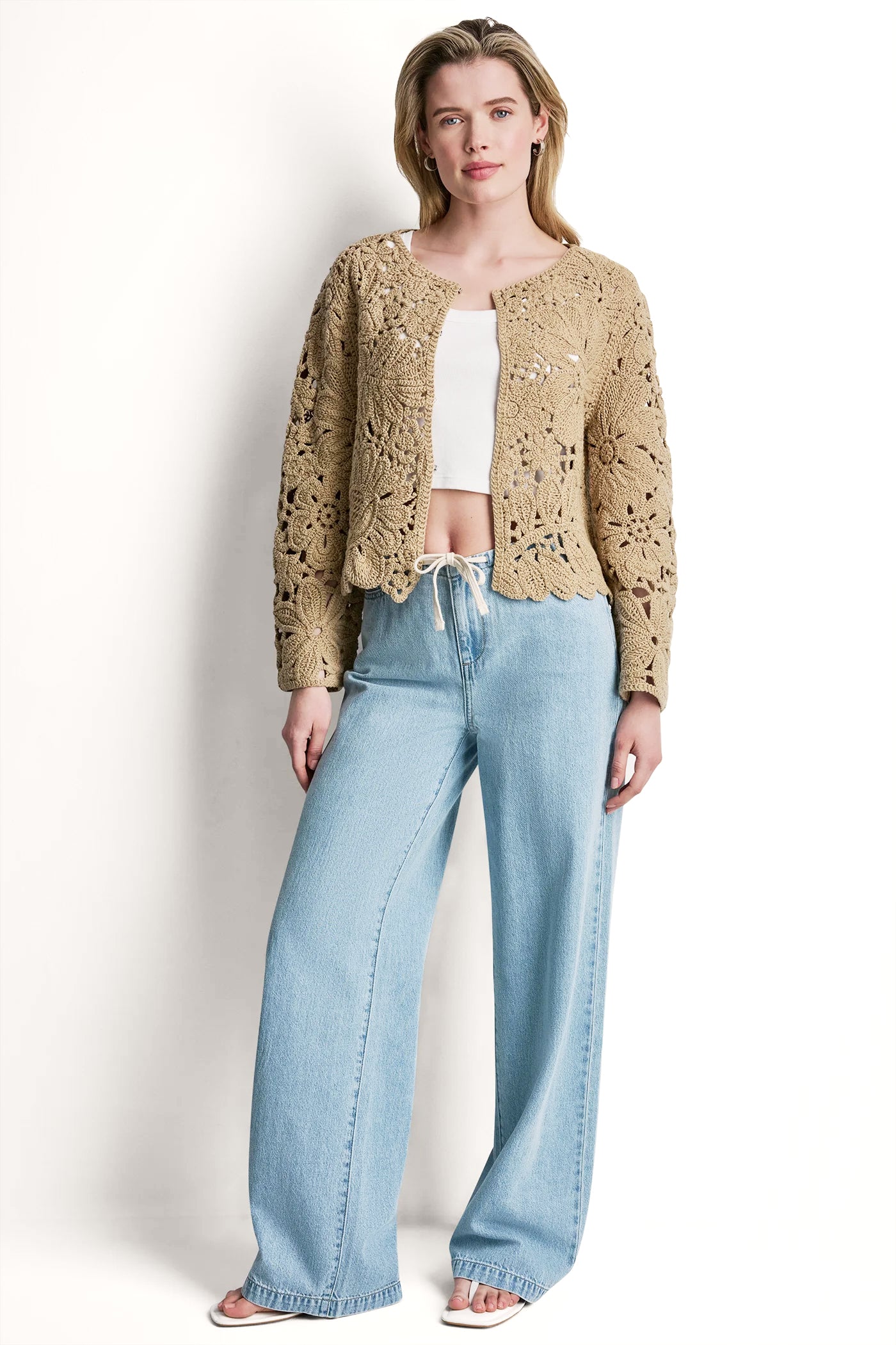 FLORAL CROCHET CARDIGAN WITH SCALLOP HEM VIEW 6 | NEW NEUTRALS FLORAL CROCHET CARDIGAN WITH SCALLOP HEM VIEW 6 | NEW NEUTRALS