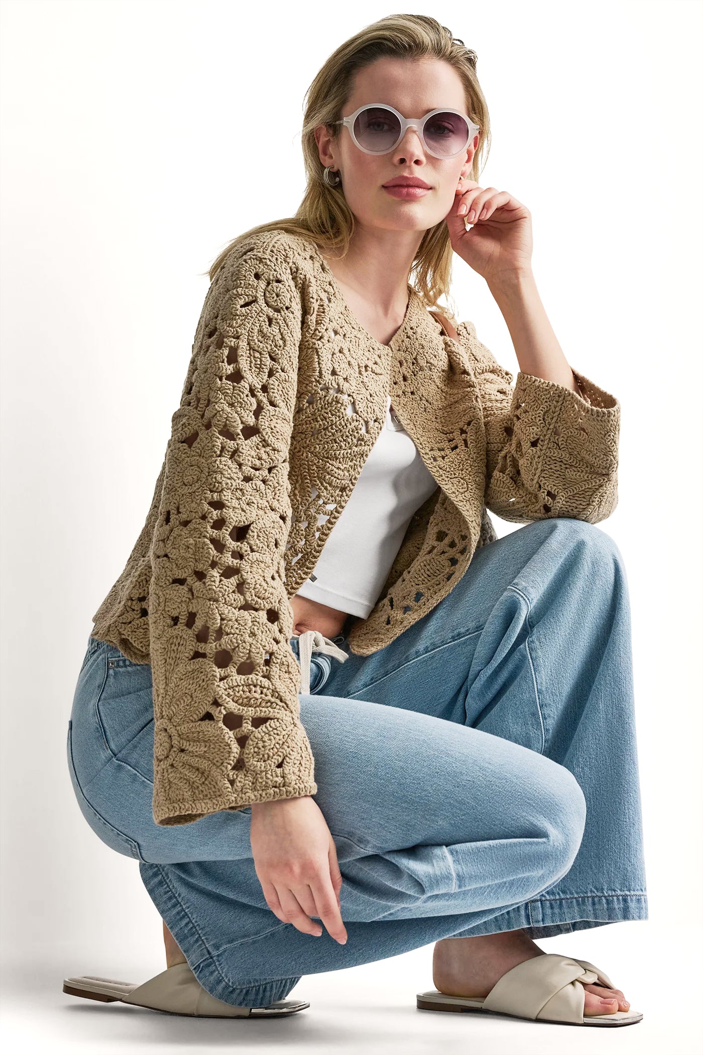 FLORAL CROCHET CARDIGAN WITH SCALLOP HEM View 1 | DKNY JEANS FLORAL CROCHET CARDIGAN WITH SCALLOP HEM View 1 | DKNY JEANS