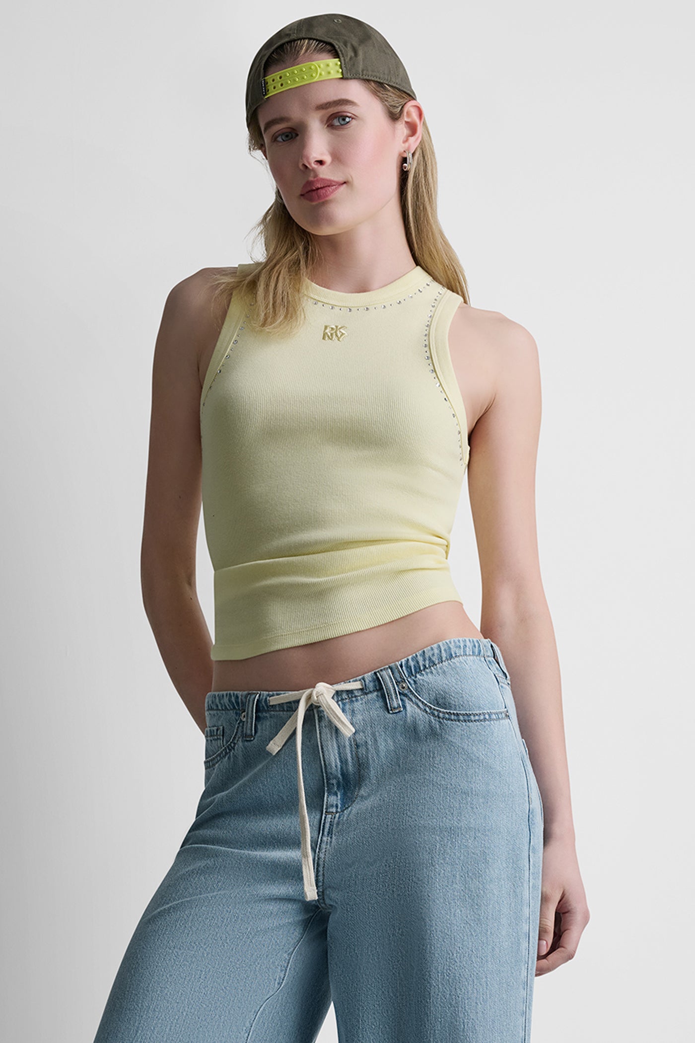 RHINESTONES AND DOME STUDS RIB TANK View 1 | DKNY JEANS RHINESTONES AND DOME STUDS RIB TANK View 1 | DKNY JEANS