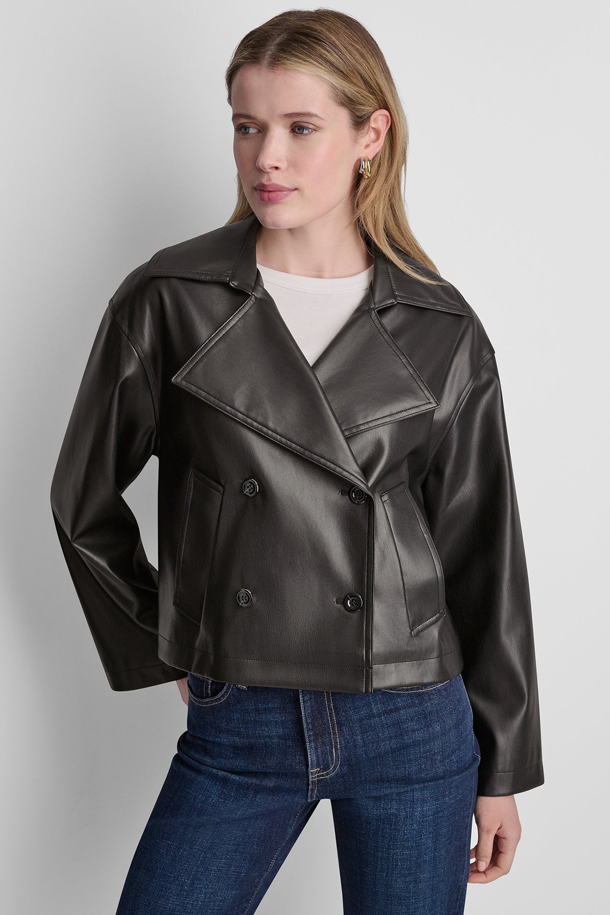 DOUBLE BREASTED FAUX LEATHER JACKET View 1 | All Products DOUBLE BREASTED FAUX LEATHER JACKET View 1 | All Products