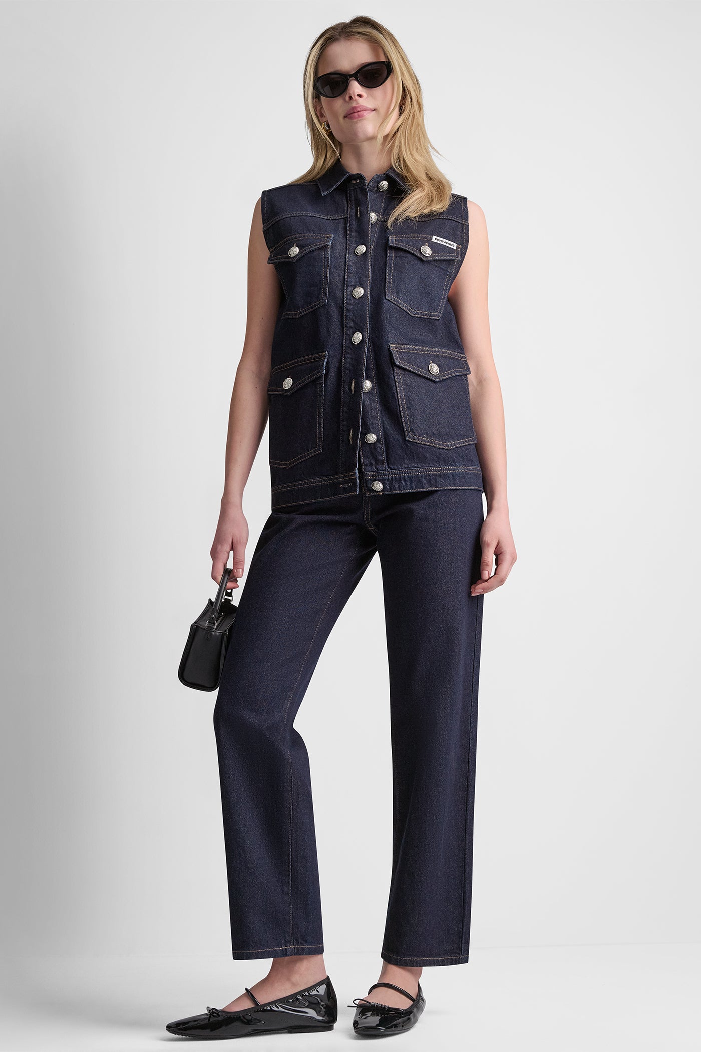 LONGLINE DENIM TRUCKER VEST View 2 | DKNY JEANS LONGLINE DENIM TRUCKER VEST View 2 | DKNY JEANS