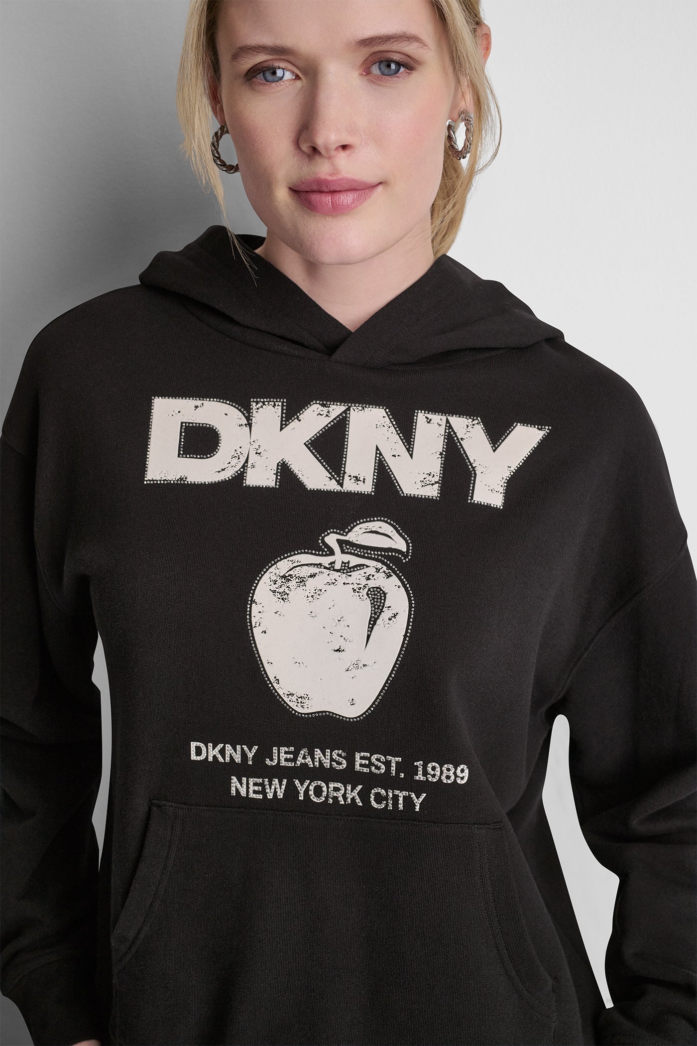DKNY BIG APPLE RHINESTONE LOGO HOODIE View 2 | DKNY JEANS DKNY BIG APPLE RHINESTONE LOGO HOODIE View 2 | DKNY JEANS