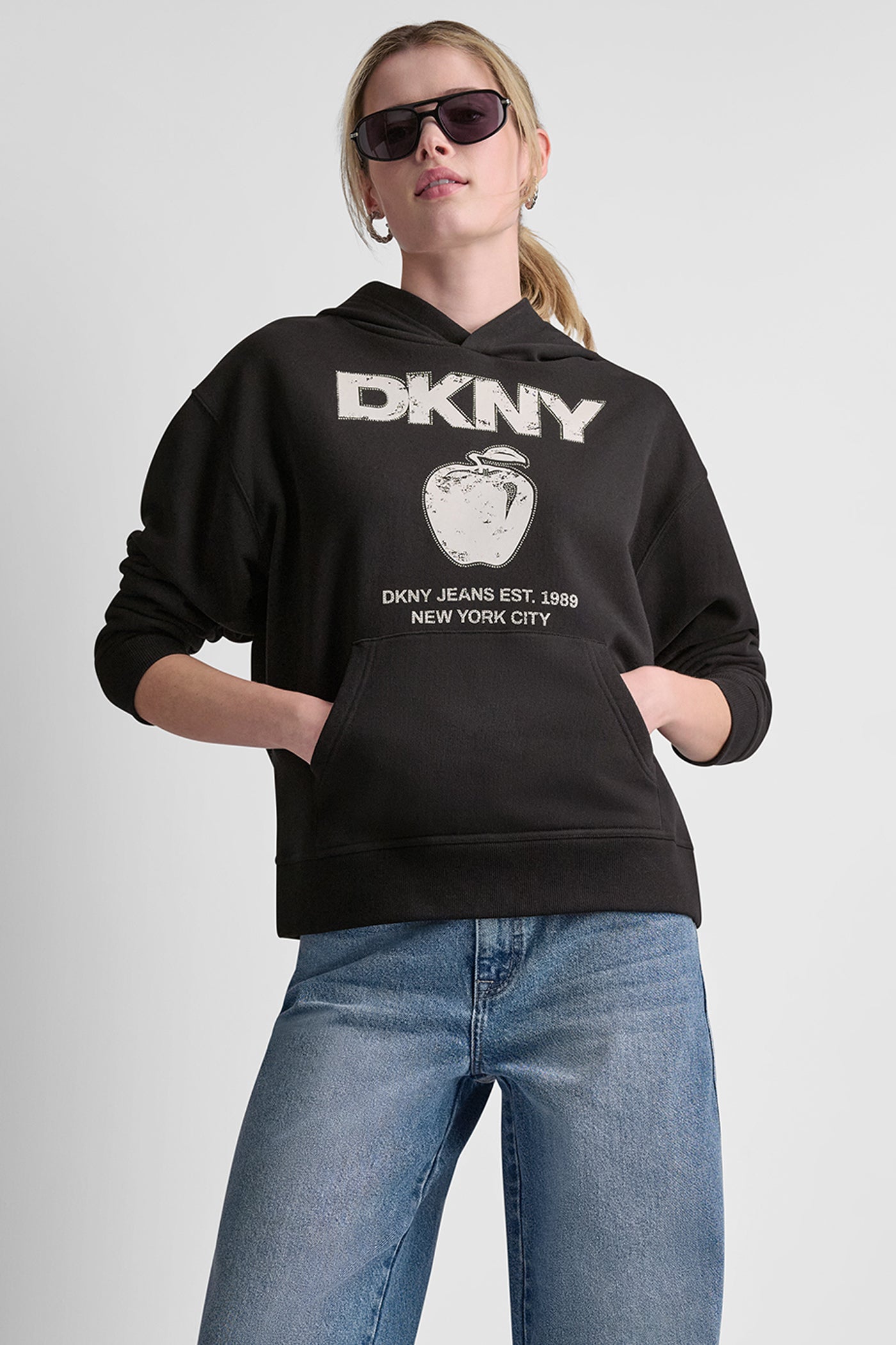 DKNY BIG APPLE RHINESTONE LOGO HOODIE View 1 | DKNY JEANS DKNY BIG APPLE RHINESTONE LOGO HOODIE View 1 | DKNY JEANS