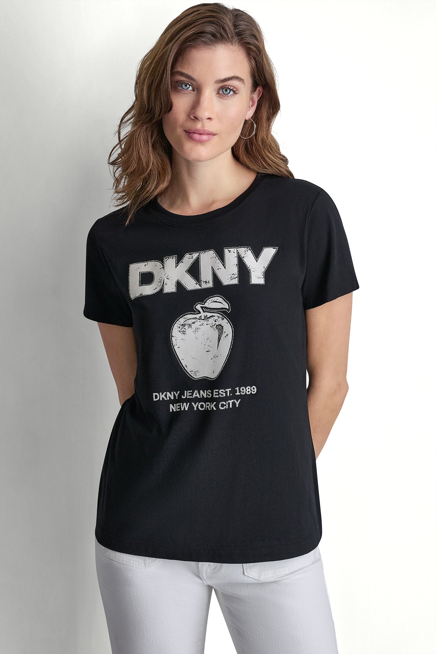 DKNY BIG APPLE RHINESTONE LOGO TEE View 1 | DKNY JEANS DKNY BIG APPLE RHINESTONE LOGO TEE View 1 | DKNY JEANS