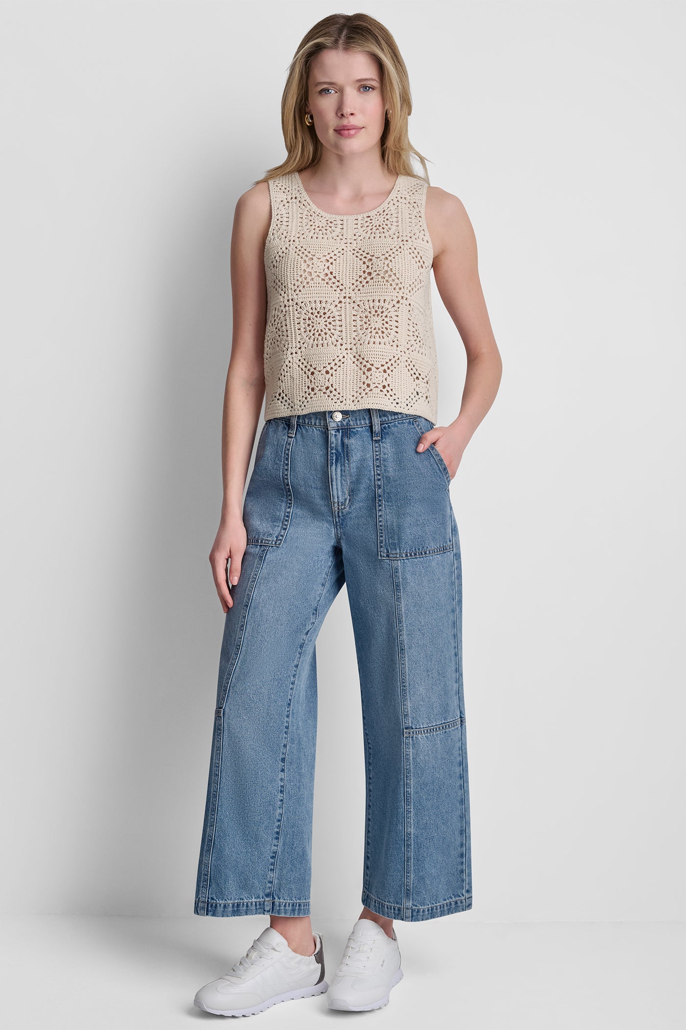SLEEVELESS CROCHET SQUARE SWEATER View 2 | NEW NEUTRALS SLEEVELESS CROCHET SQUARE SWEATER View 2 | NEW NEUTRALS