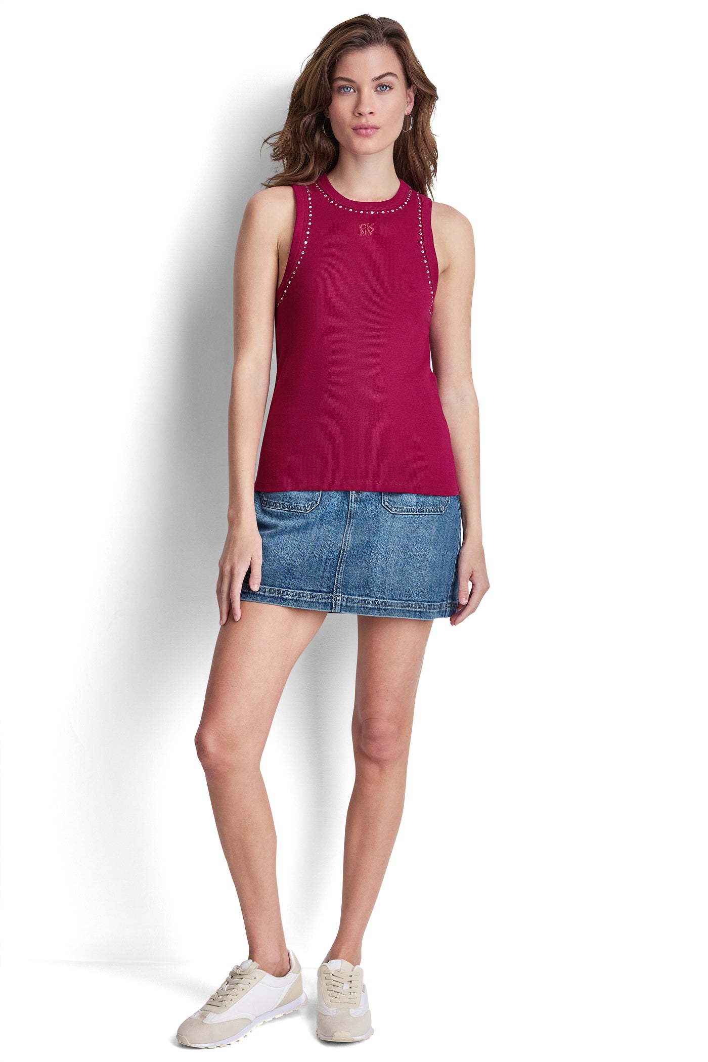 RHINESTONES AND DOME STUDS RIB TANK View 2 | DKNY JEANS RHINESTONES AND DOME STUDS RIB TANK View 2 | DKNY JEANS