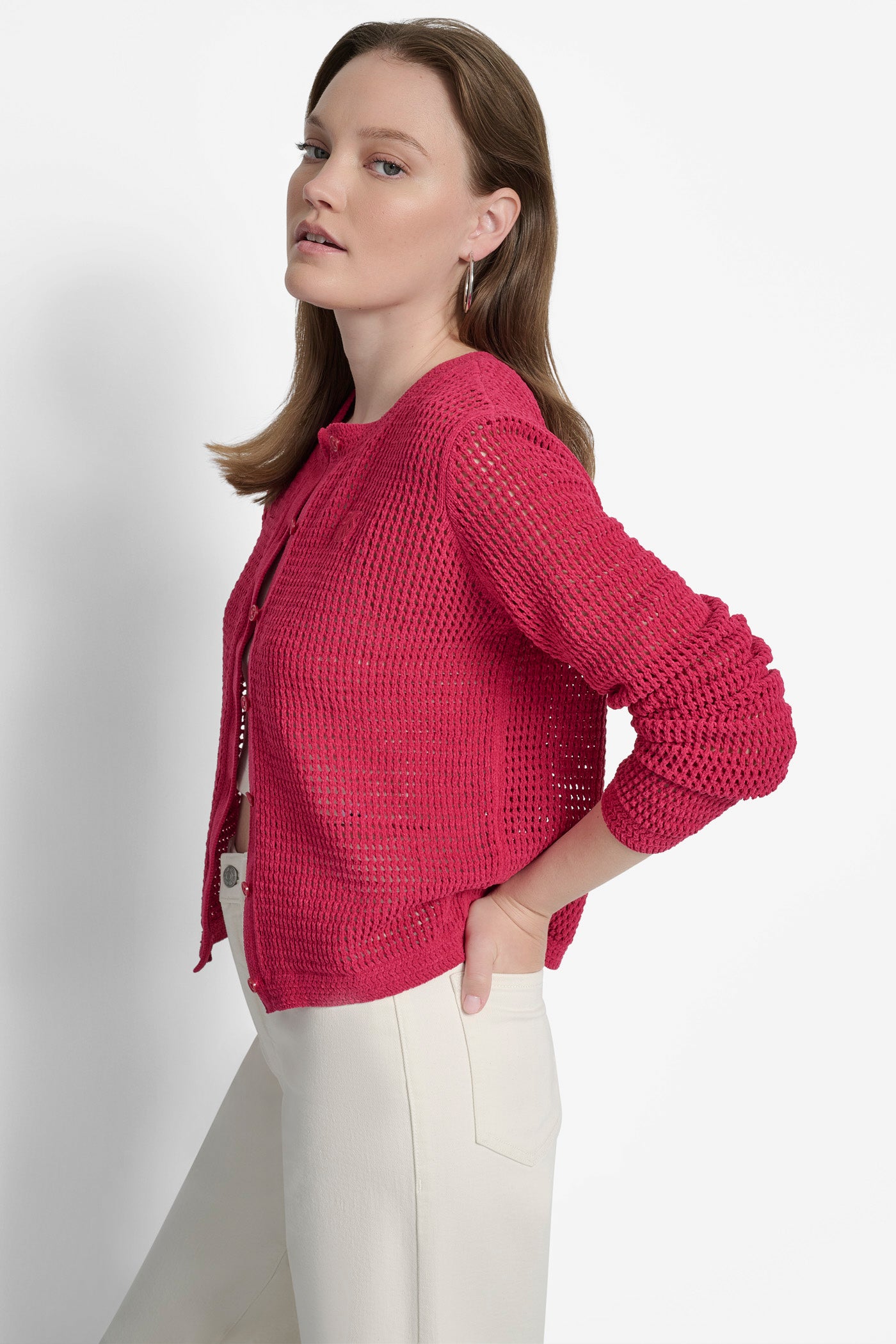 LOGO-EMBELLISHED OPEN-KNIT CARDIGAN VIEW 3 | New Arrivals LOGO-EMBELLISHED OPEN-KNIT CARDIGAN VIEW 3 | New Arrivals