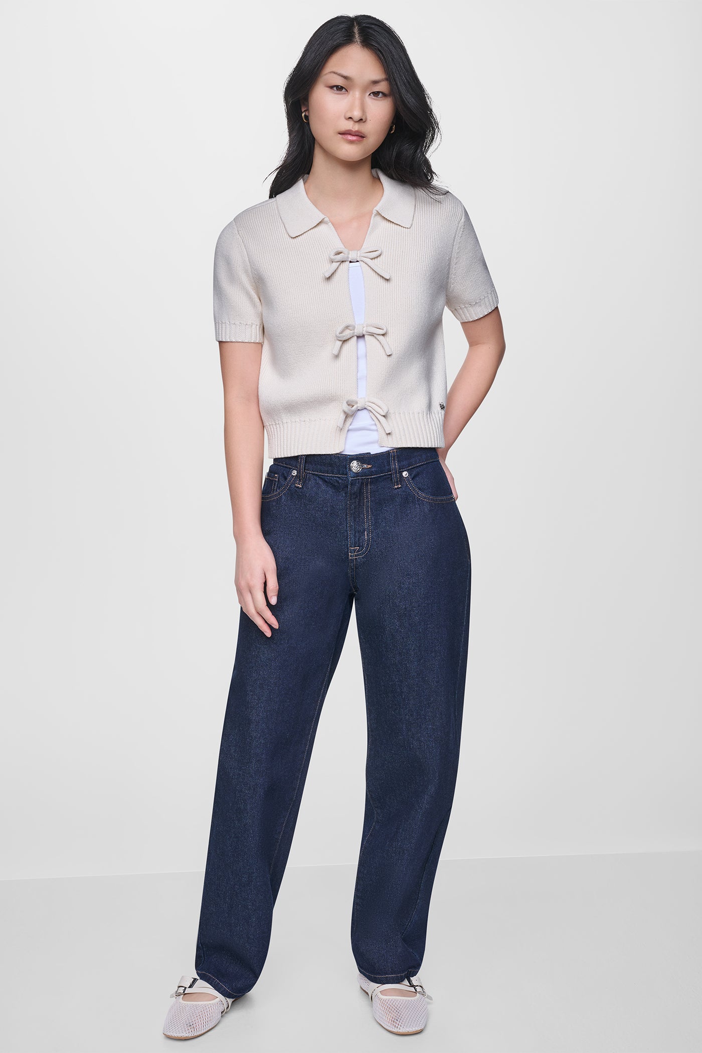 SHORT SLEEVE TIE FRONT POLO SWEATER VIEW 7 | NEW NEUTRALS SHORT SLEEVE TIE FRONT POLO SWEATER VIEW 7 | NEW NEUTRALS
