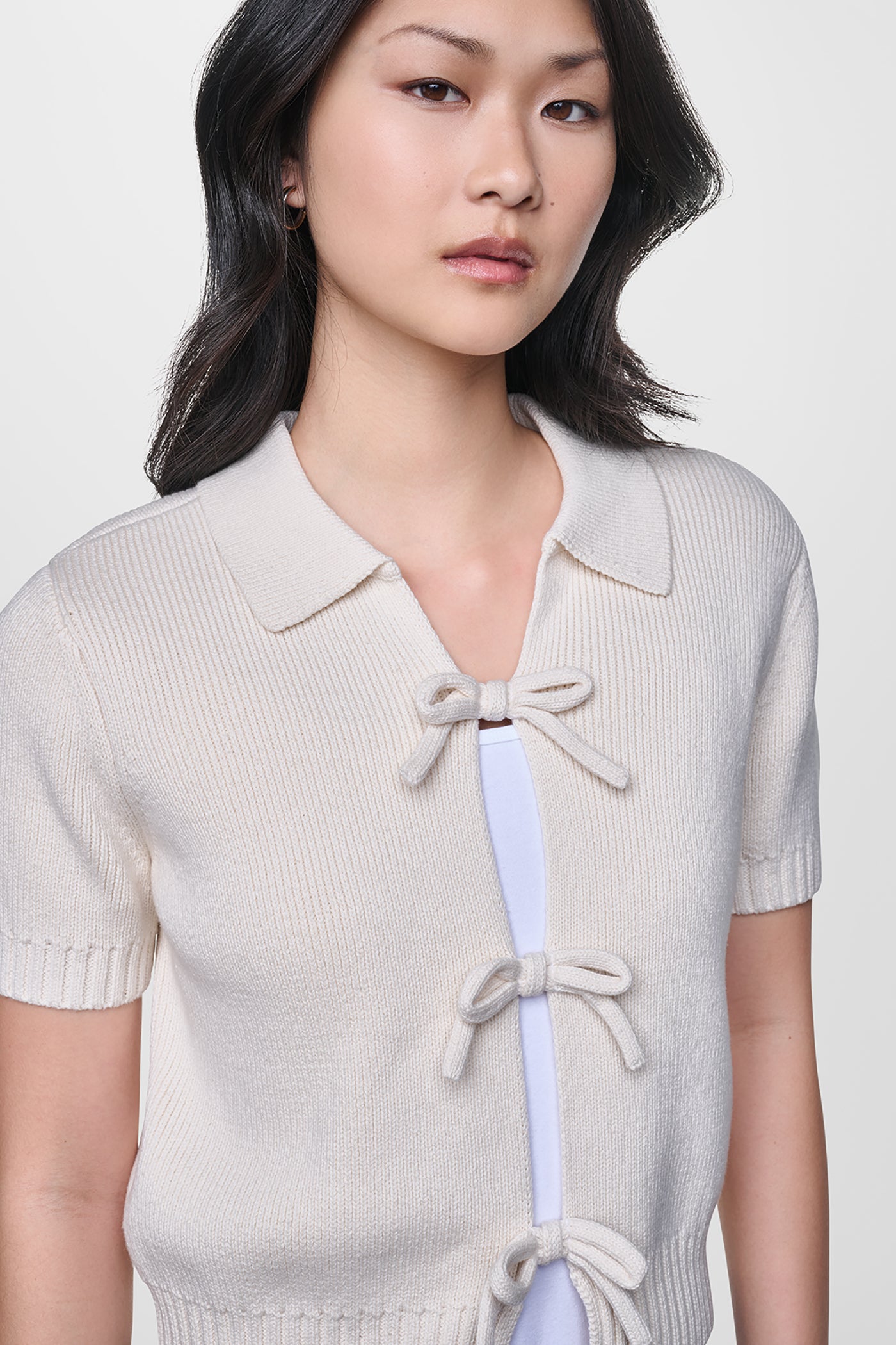 SHORT SLEEVE TIE FRONT POLO SWEATER VIEW 6 | NEW NEUTRALS SHORT SLEEVE TIE FRONT POLO SWEATER VIEW 6 | NEW NEUTRALS