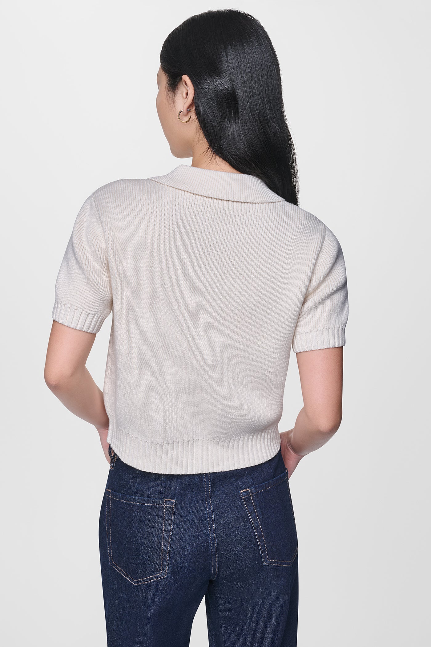 SHORT SLEEVE TIE FRONT POLO SWEATER VIEW 3 | NEW NEUTRALS SHORT SLEEVE TIE FRONT POLO SWEATER VIEW 3 | NEW NEUTRALS