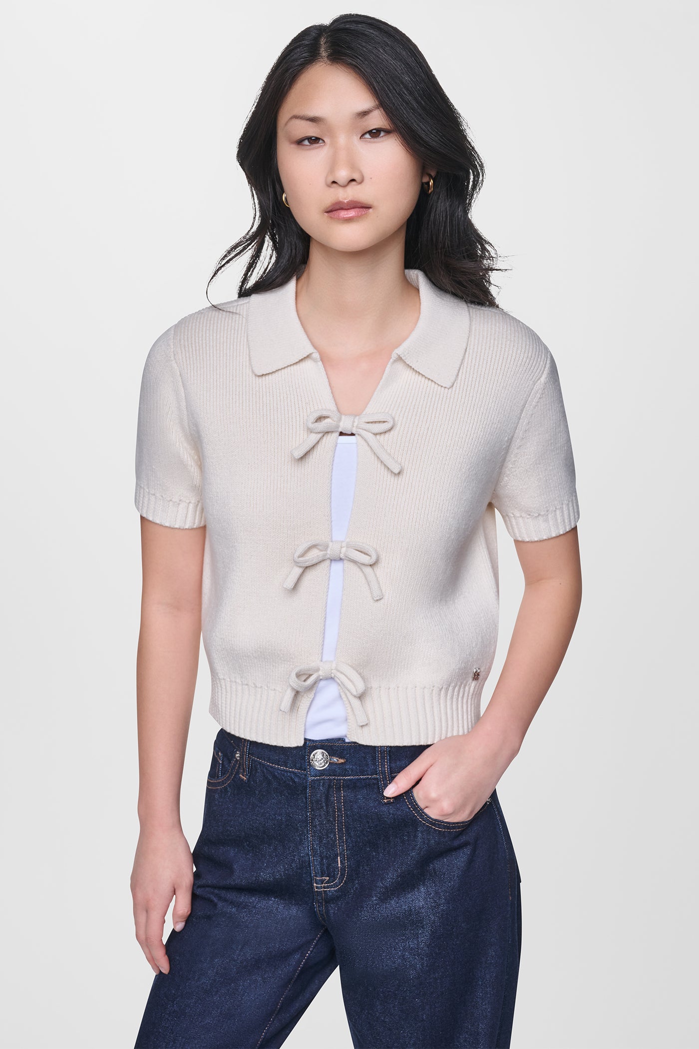 SHORT SLEEVE TIE FRONT POLO SWEATER VIEW 5 | NEW NEUTRALS SHORT SLEEVE TIE FRONT POLO SWEATER VIEW 5 | NEW NEUTRALS