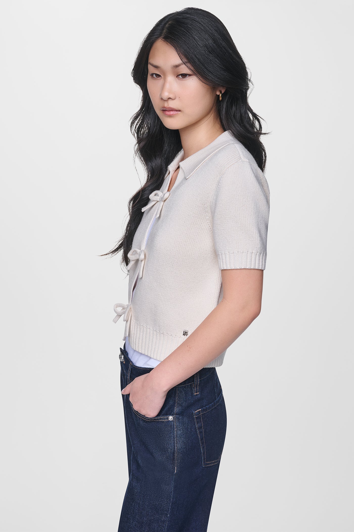 SHORT SLEEVE TIE FRONT POLO SWEATER VIEW 4 | NEW NEUTRALS SHORT SLEEVE TIE FRONT POLO SWEATER VIEW 4 | NEW NEUTRALS