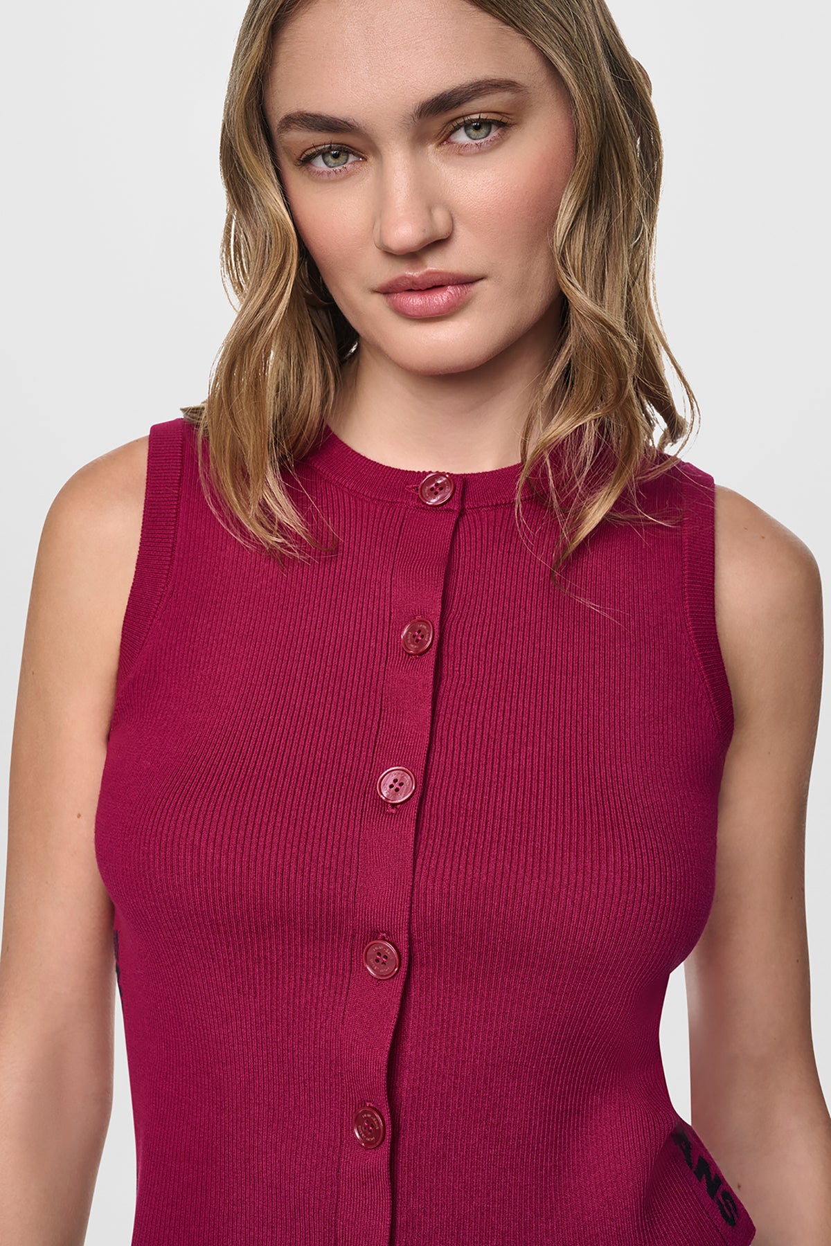 CROPPED SLEEVELESS LOGO TRIM SWEATER VIEW 2