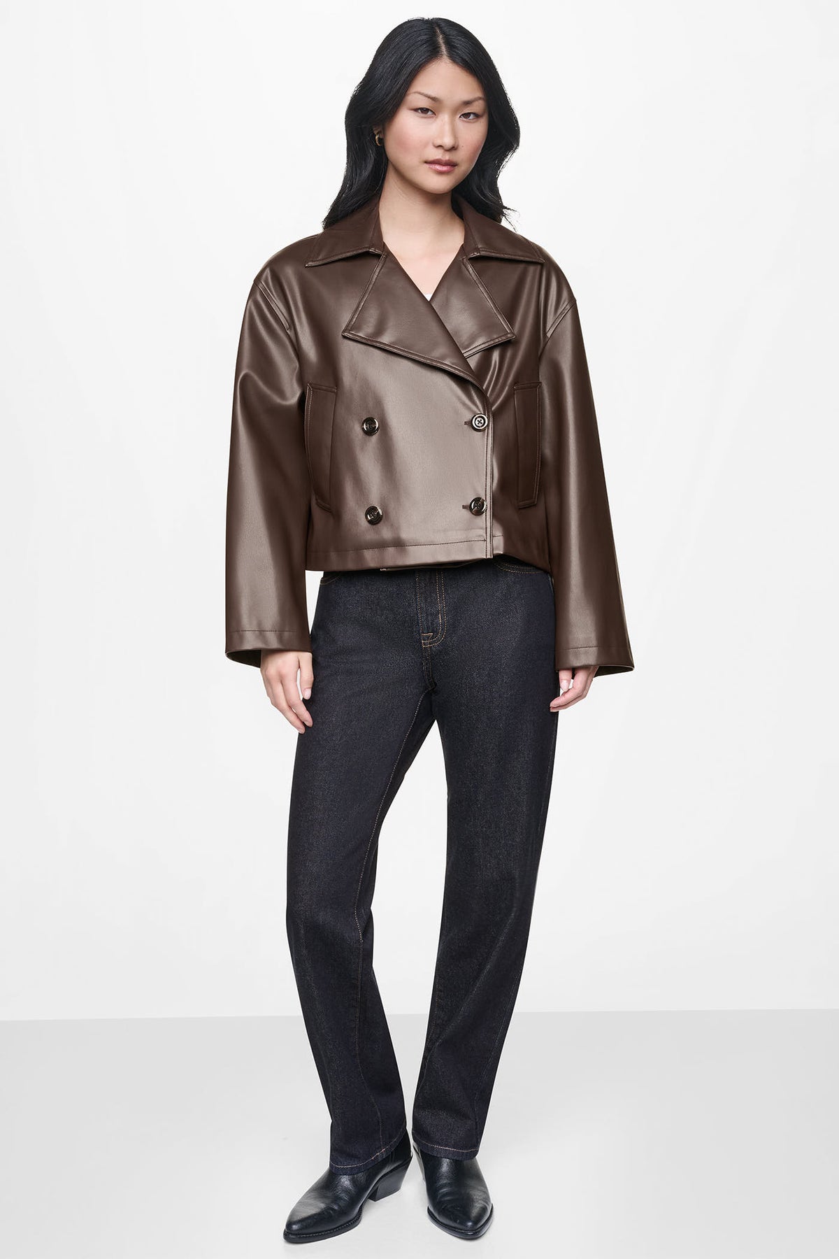 DOUBLE BREASTED FAUX LEATHER JACKET VIEW 2