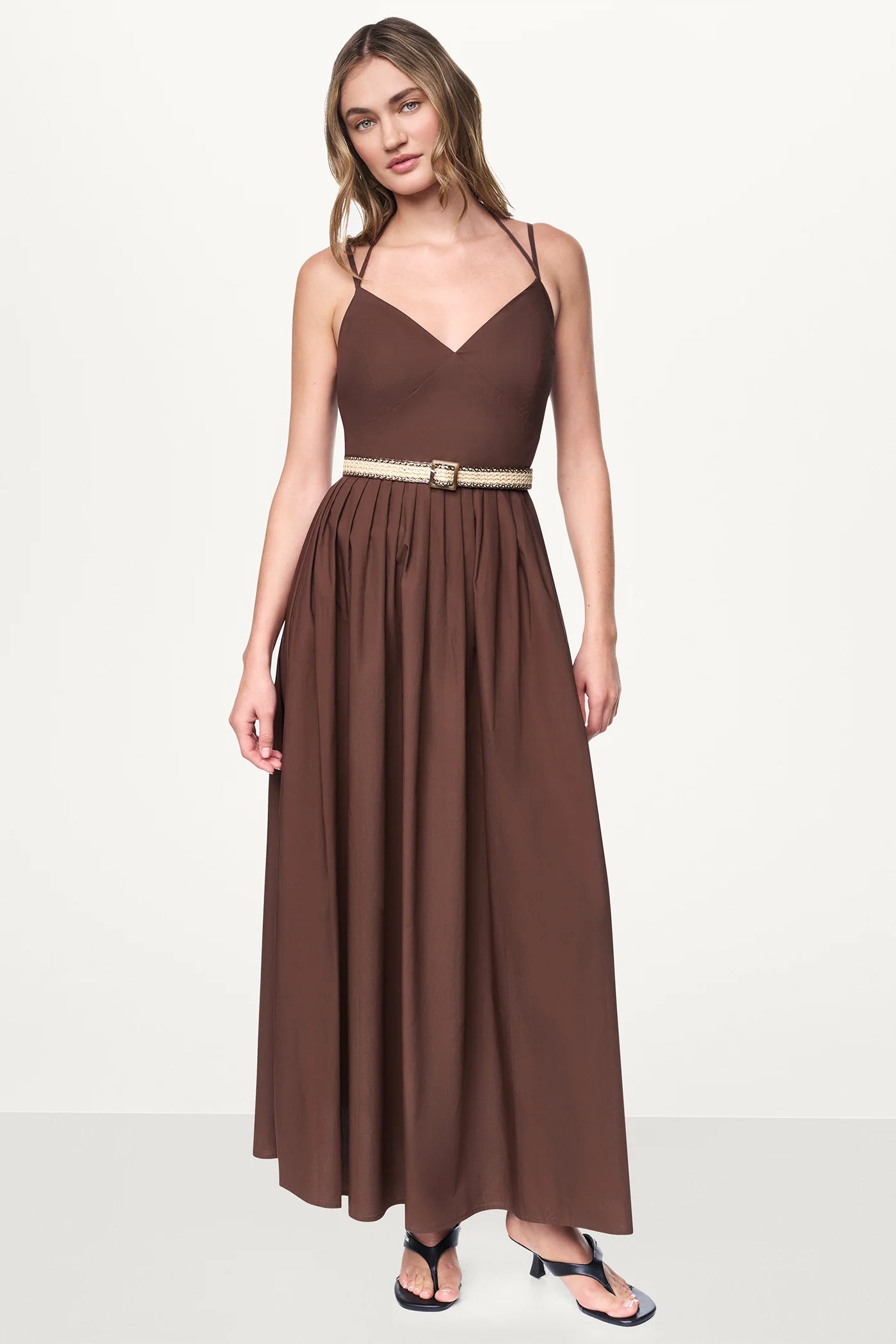 STRAPPY V-NECK MAXI DRESS WITH RAFFIA BELT VIEW 4 | NEW NEUTRALS STRAPPY V-NECK MAXI DRESS WITH RAFFIA BELT VIEW 4 | NEW NEUTRALS