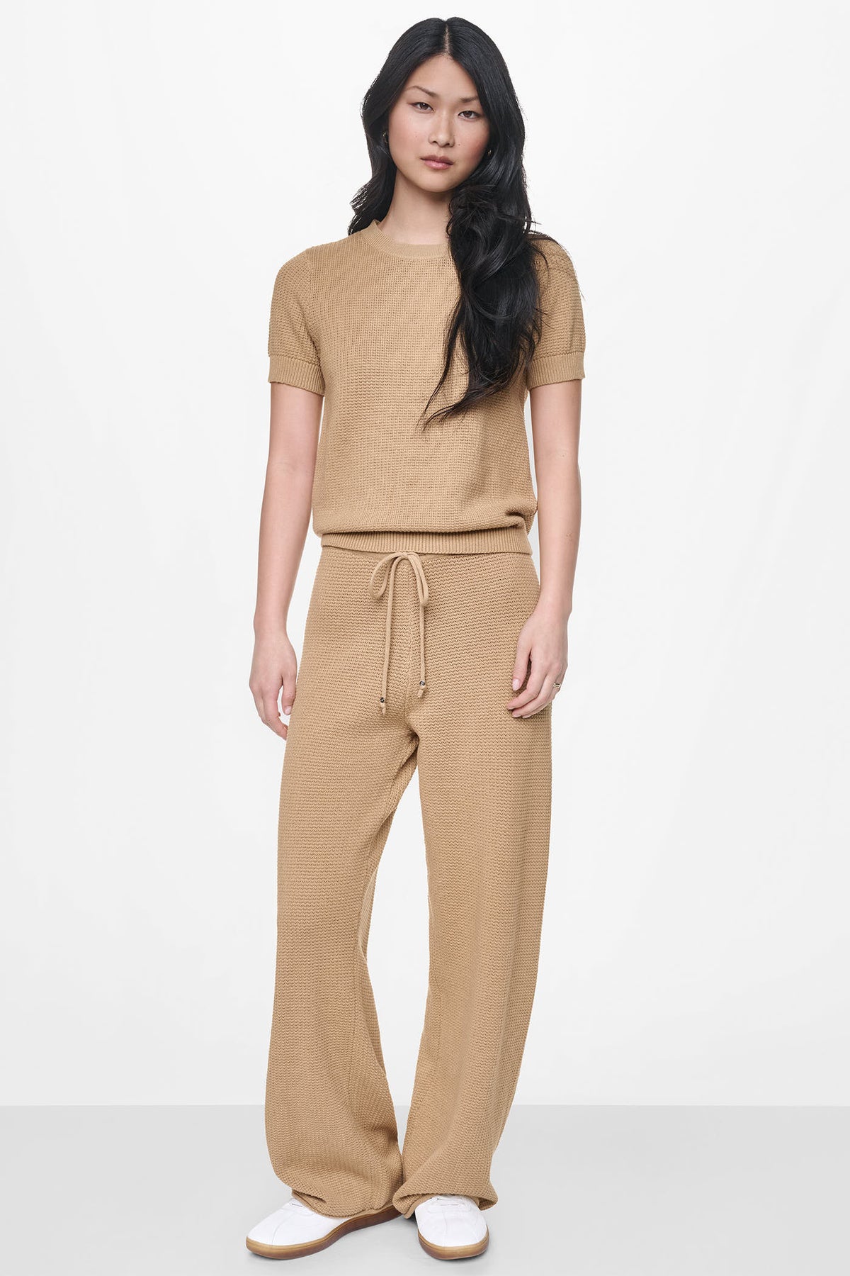 SHORT SLEEVE TUCK STITCH SWEATER VIEW 2
