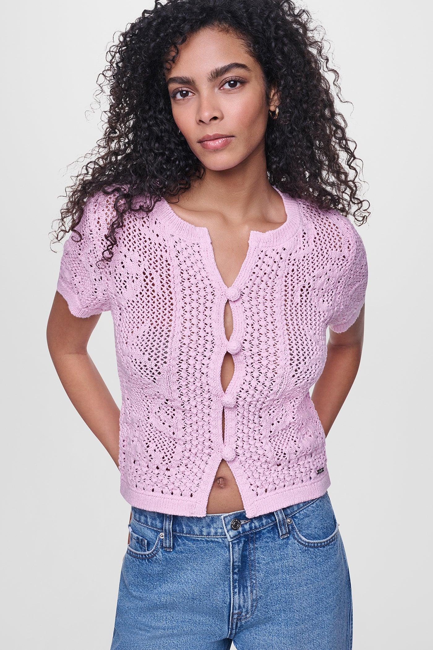 LACE STITCH BUTTON FRONT CARDIGAN View 1 | DKNY JEANS LACE STITCH BUTTON FRONT CARDIGAN View 1 | DKNY JEANS
