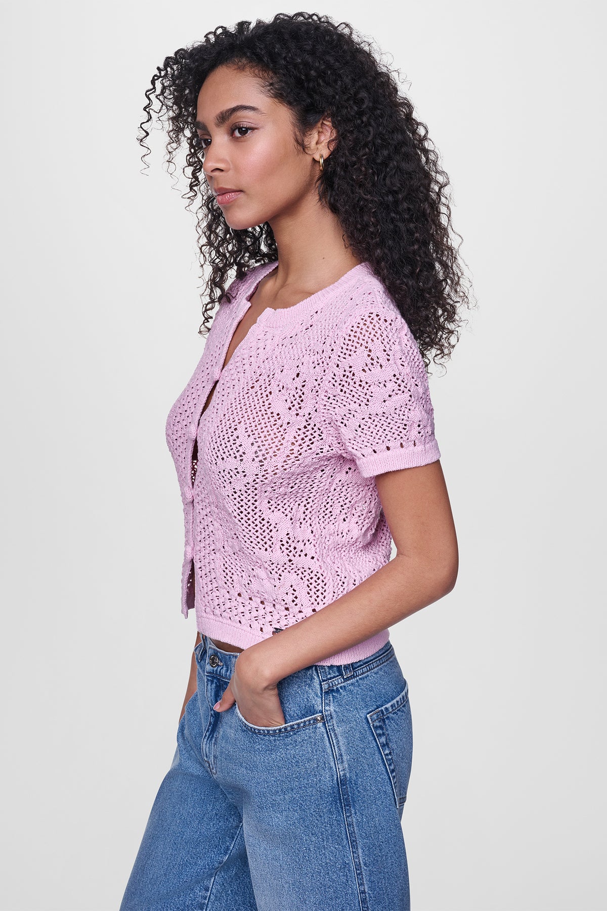 LACE STITCH BUTTON FRONT CARDIGAN VIEW 2