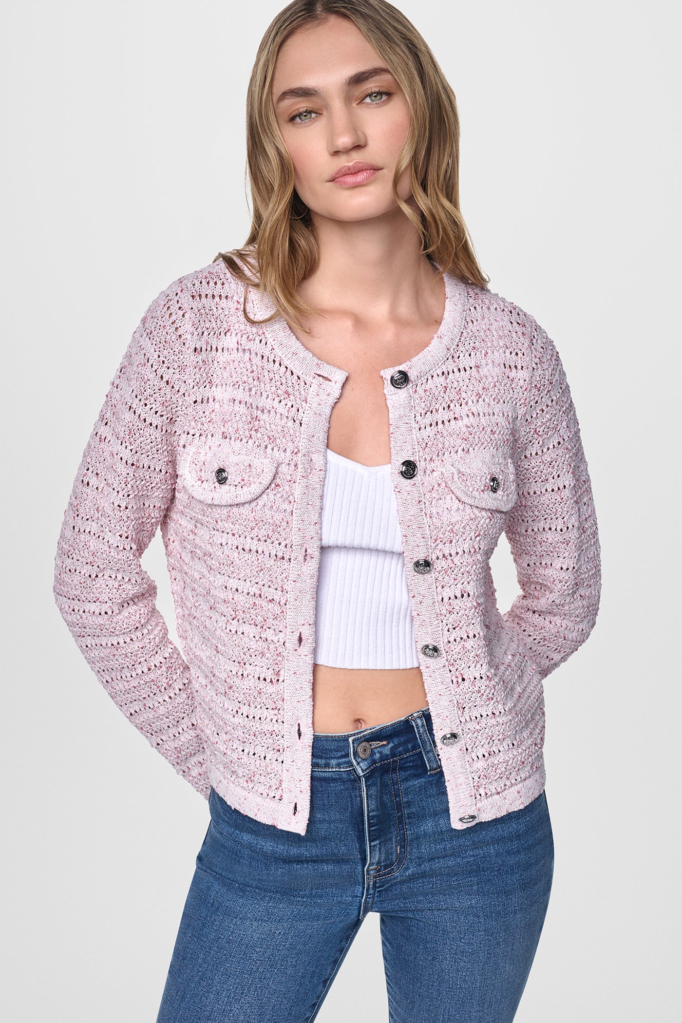 OPEN STITCH MARLED KNIT CARDIGAN View 1 | DKNY JEANS OPEN STITCH MARLED KNIT CARDIGAN View 1 | DKNY JEANS