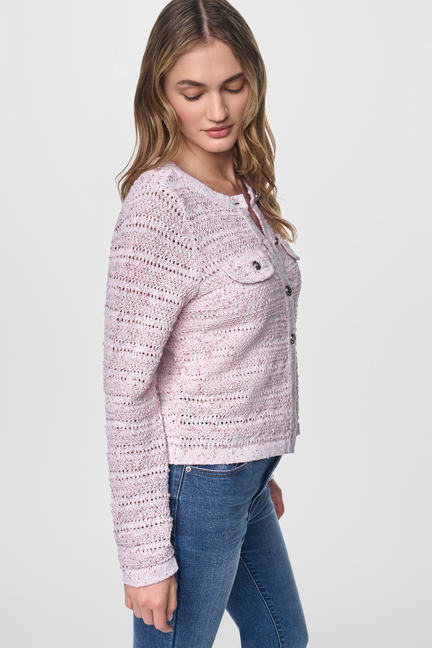 OPEN STITCH MARLED KNIT CARDIGAN View 2 | DKNY JEANS OPEN STITCH MARLED KNIT CARDIGAN View 2 | DKNY JEANS
