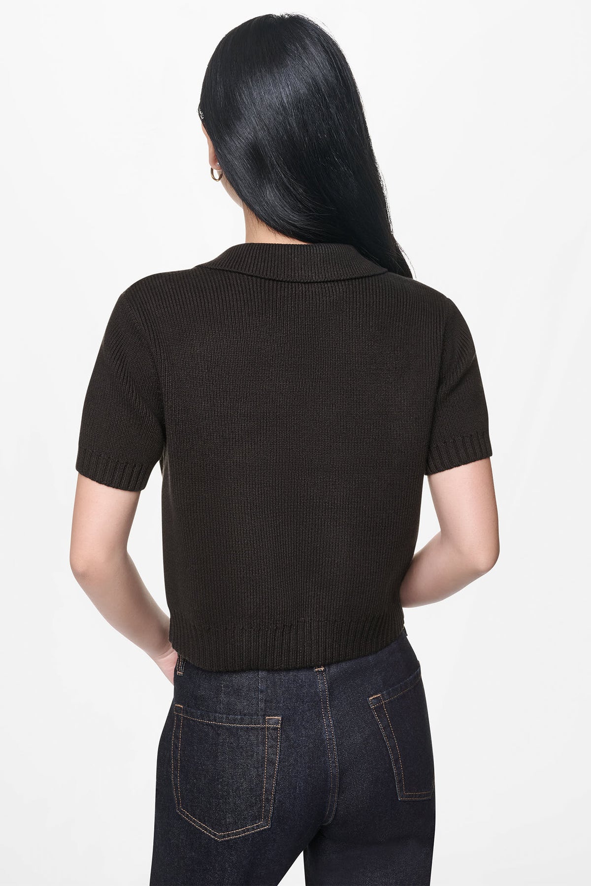 SHORT SLEEVE TIE FRONT POLO SWEATER VIEW 2
