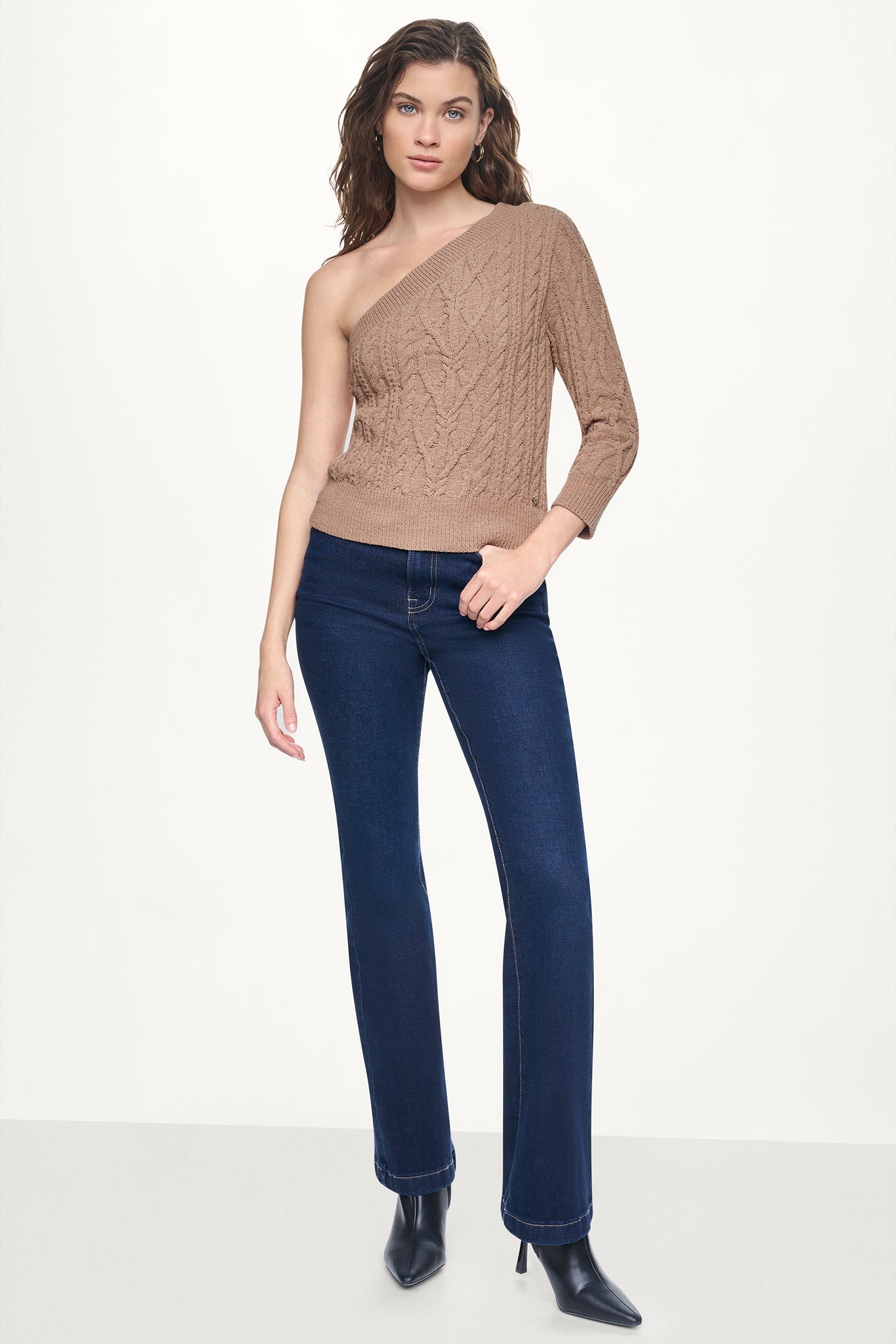 ONE SHOULDER CABLE KNIT SWEATER View 2 | NEW NEUTRALS ONE SHOULDER CABLE KNIT SWEATER View 2 | NEW NEUTRALS