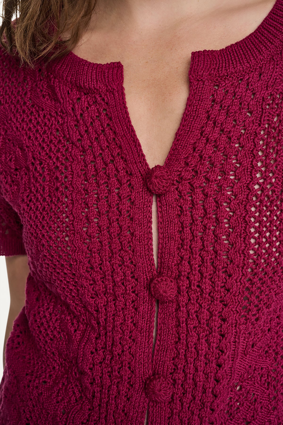 LACE STITCH BUTTON FRONT CARDIGAN VIEW 2