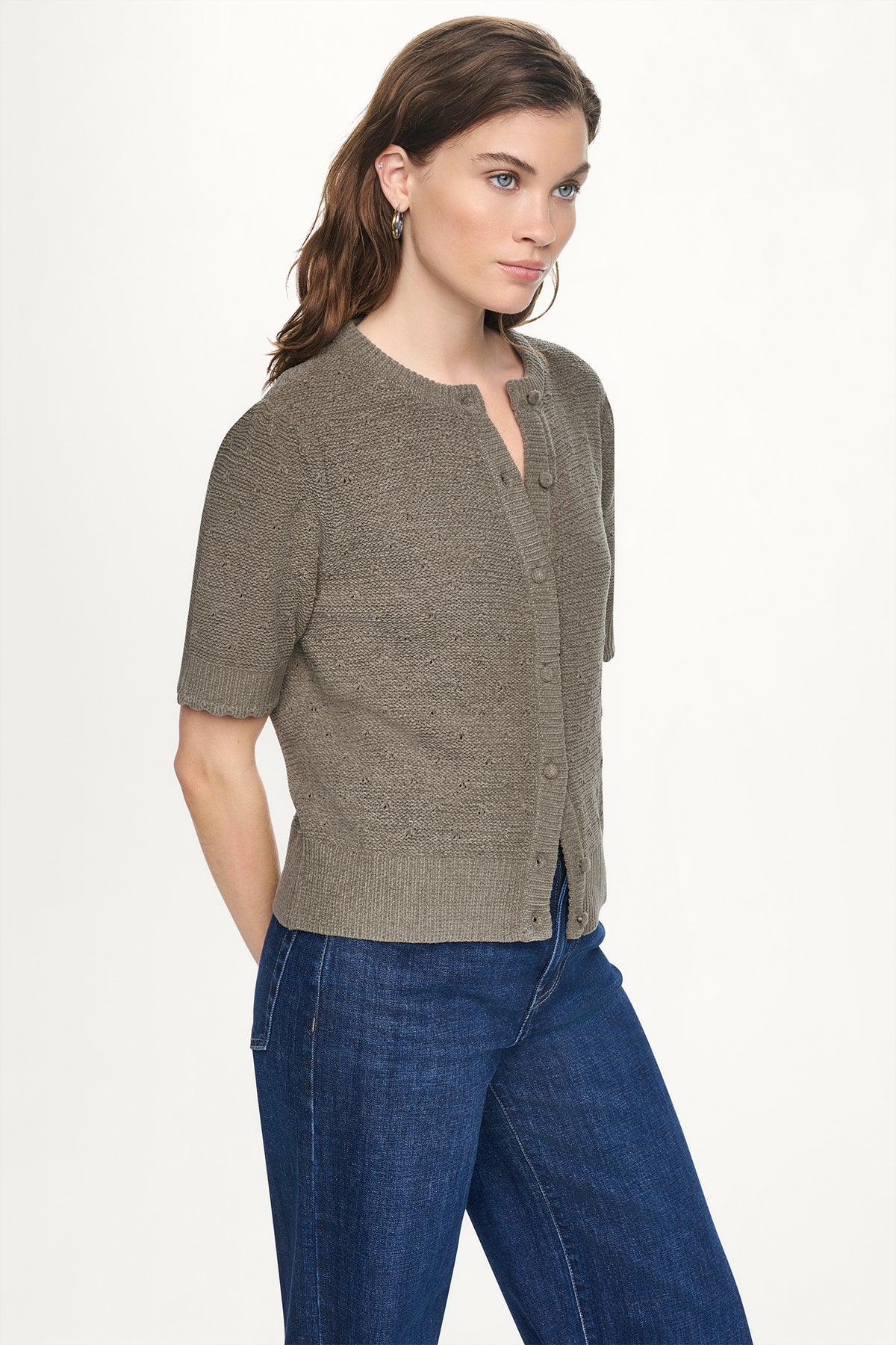 ELBOW SLEEVE CHENILLE CARDIGAN VIEW 2