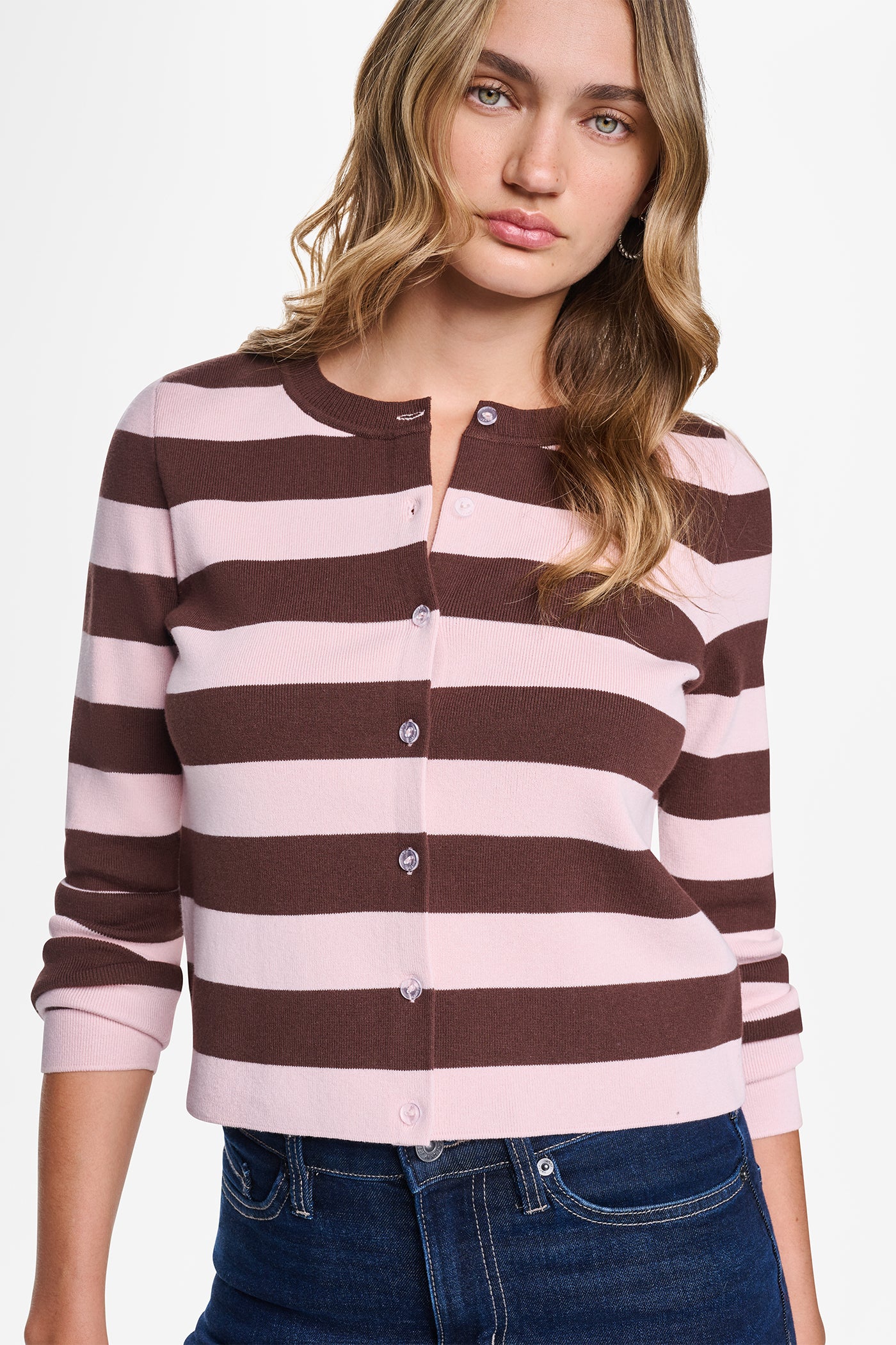 CROPPED STRIPED CARDIGAN View 1 | DKNY25 CROPPED STRIPED CARDIGAN View 1 | DKNY25
