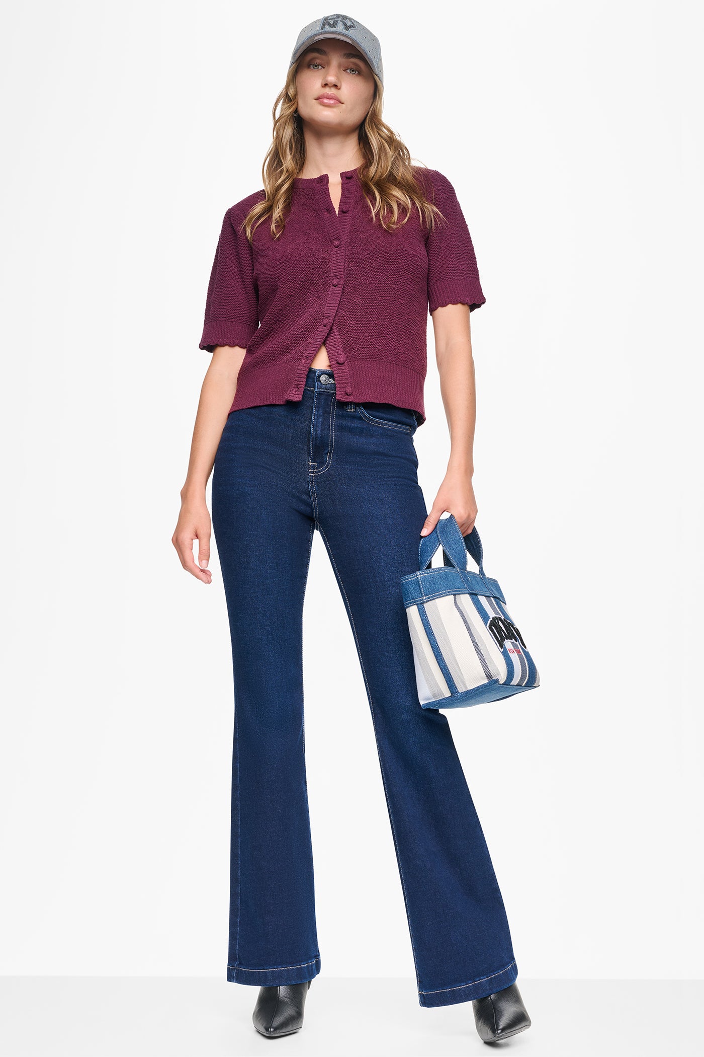 ELBOW SLEEVE CHENILLE CARDIGAN View 2 | DKNY25 ELBOW SLEEVE CHENILLE CARDIGAN View 2 | DKNY25