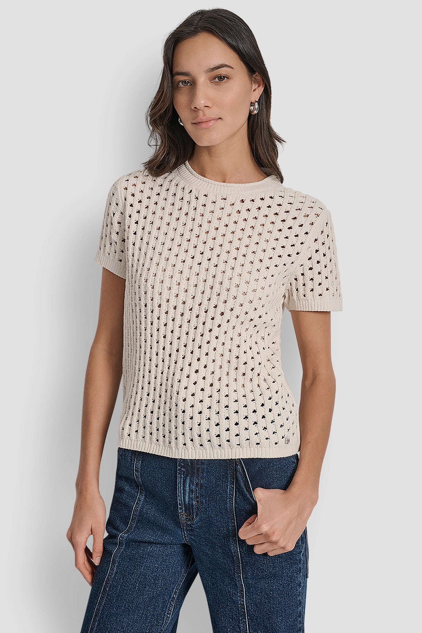 OPEN STITCH CREW NECK SHORT SLEEVE SWEATER VIEW 1 | New Arrivals OPEN STITCH CREW NECK SHORT SLEEVE SWEATER VIEW 1 | New Arrivals