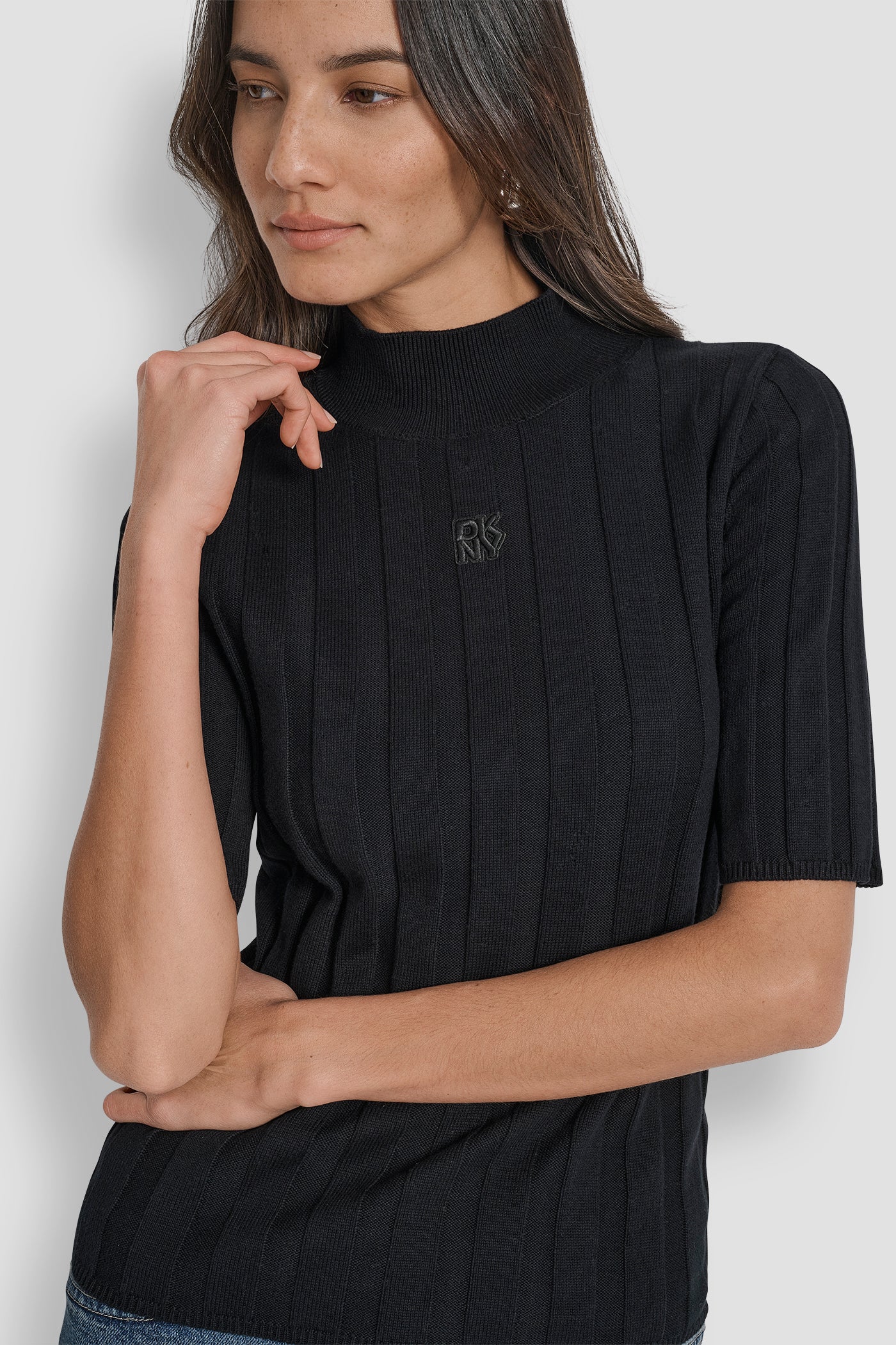 ELBOW SLEEVE WIDE RIB MOCK NECK WITH LOGO PATCH VIEW 5 | New Arrivals ELBOW SLEEVE WIDE RIB MOCK NECK WITH LOGO PATCH VIEW 5 | New Arrivals