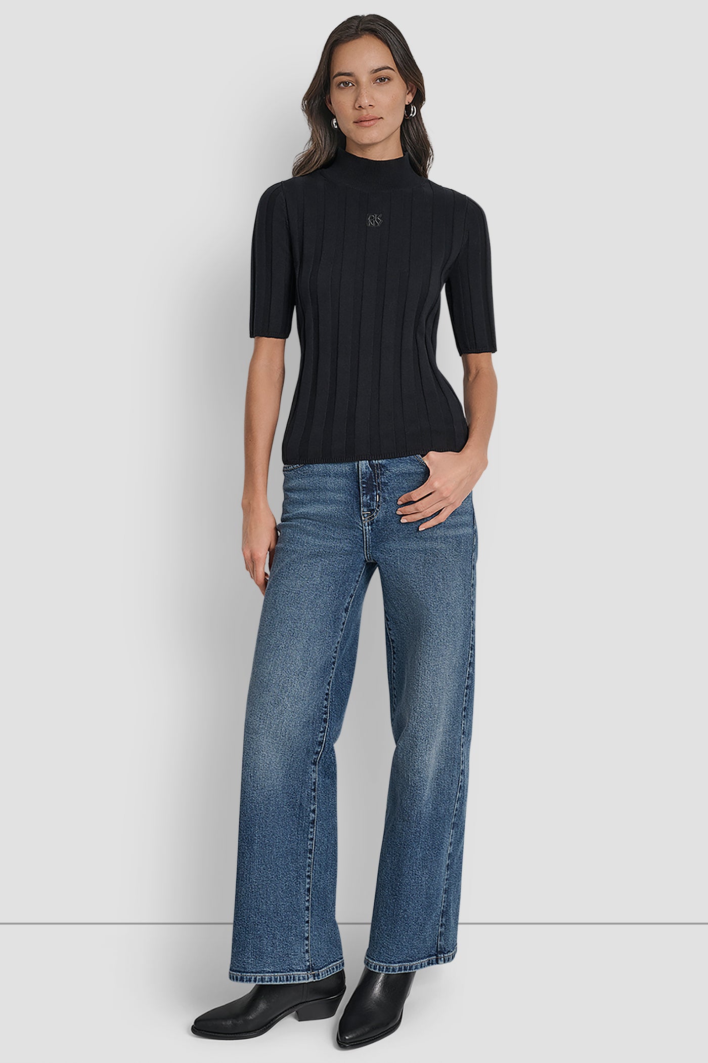 ELBOW SLEEVE WIDE RIB MOCK NECK WITH LOGO PATCH VIEW 6 | New Arrivals ELBOW SLEEVE WIDE RIB MOCK NECK WITH LOGO PATCH VIEW 6 | New Arrivals