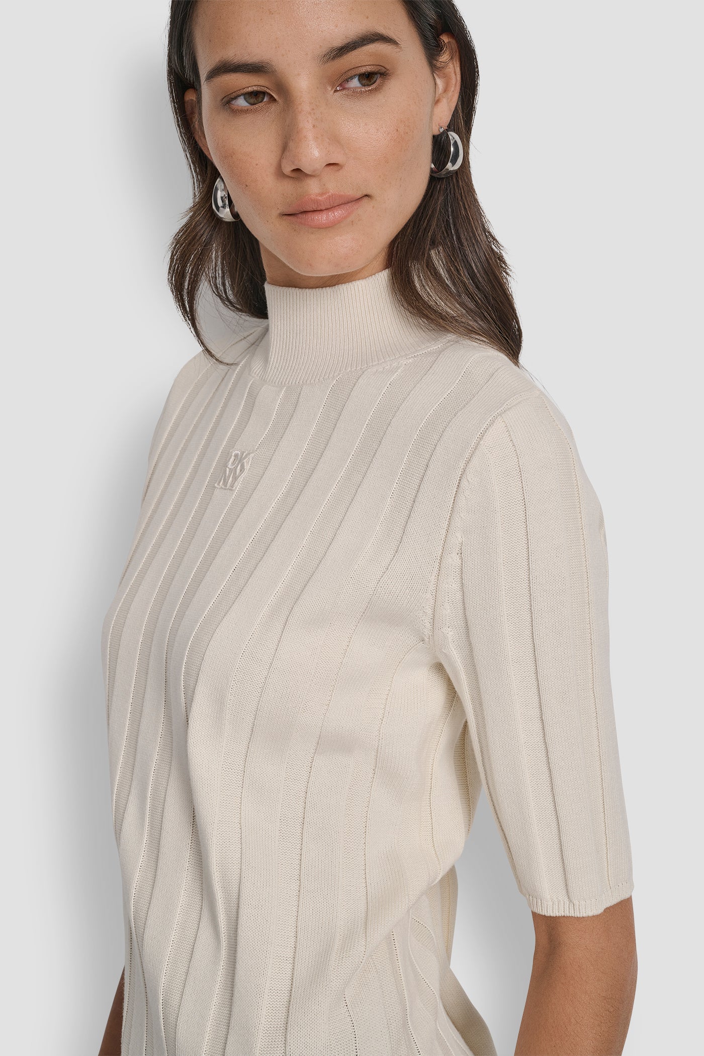 ELBOW SLEEVE WIDE RIB MOCK NECK WITH LOGO PATCH VIEW 5 | WOMEN'S SWEATERS & TOPS ELBOW SLEEVE WIDE RIB MOCK NECK WITH LOGO PATCH VIEW 5 | WOMEN'S SWEATERS & TOPS