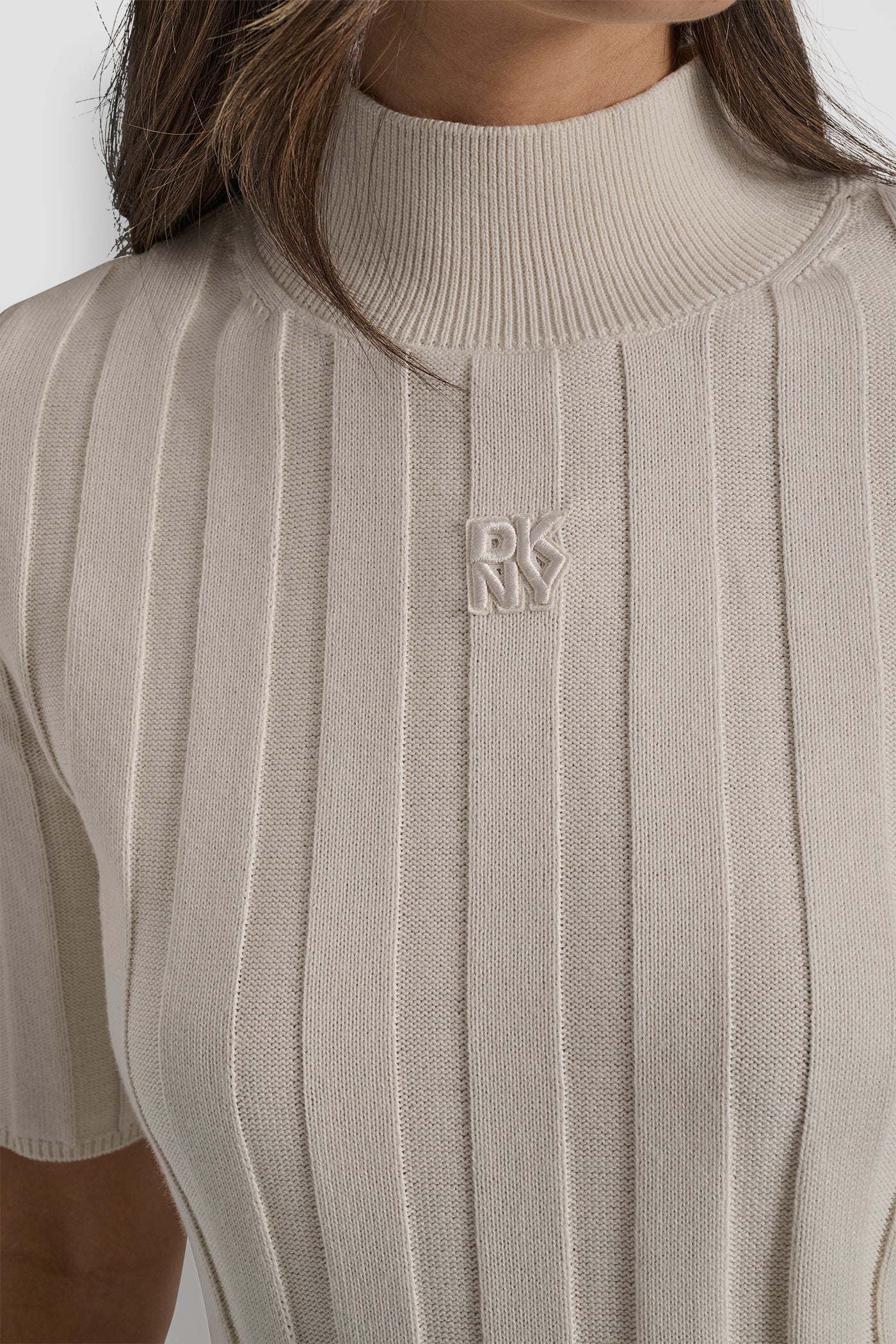 ELBOW SLEEVE WIDE RIB MOCK NECK WITH LOGO PATCH VIEW 4 | WOMEN'S SWEATERS & TOPS ELBOW SLEEVE WIDE RIB MOCK NECK WITH LOGO PATCH VIEW 4 | WOMEN'S SWEATERS & TOPS