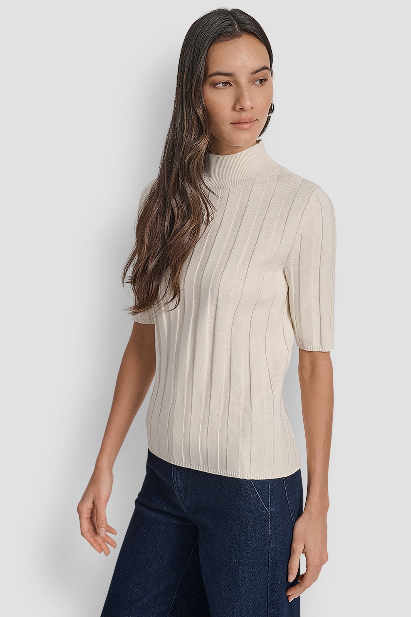 ELBOW SLEEVE WIDE RIB MOCK NECK WITH LOGO PATCH VIEW 3 | WOMEN'S SWEATERS & TOPS ELBOW SLEEVE WIDE RIB MOCK NECK WITH LOGO PATCH VIEW 3 | WOMEN'S SWEATERS & TOPS